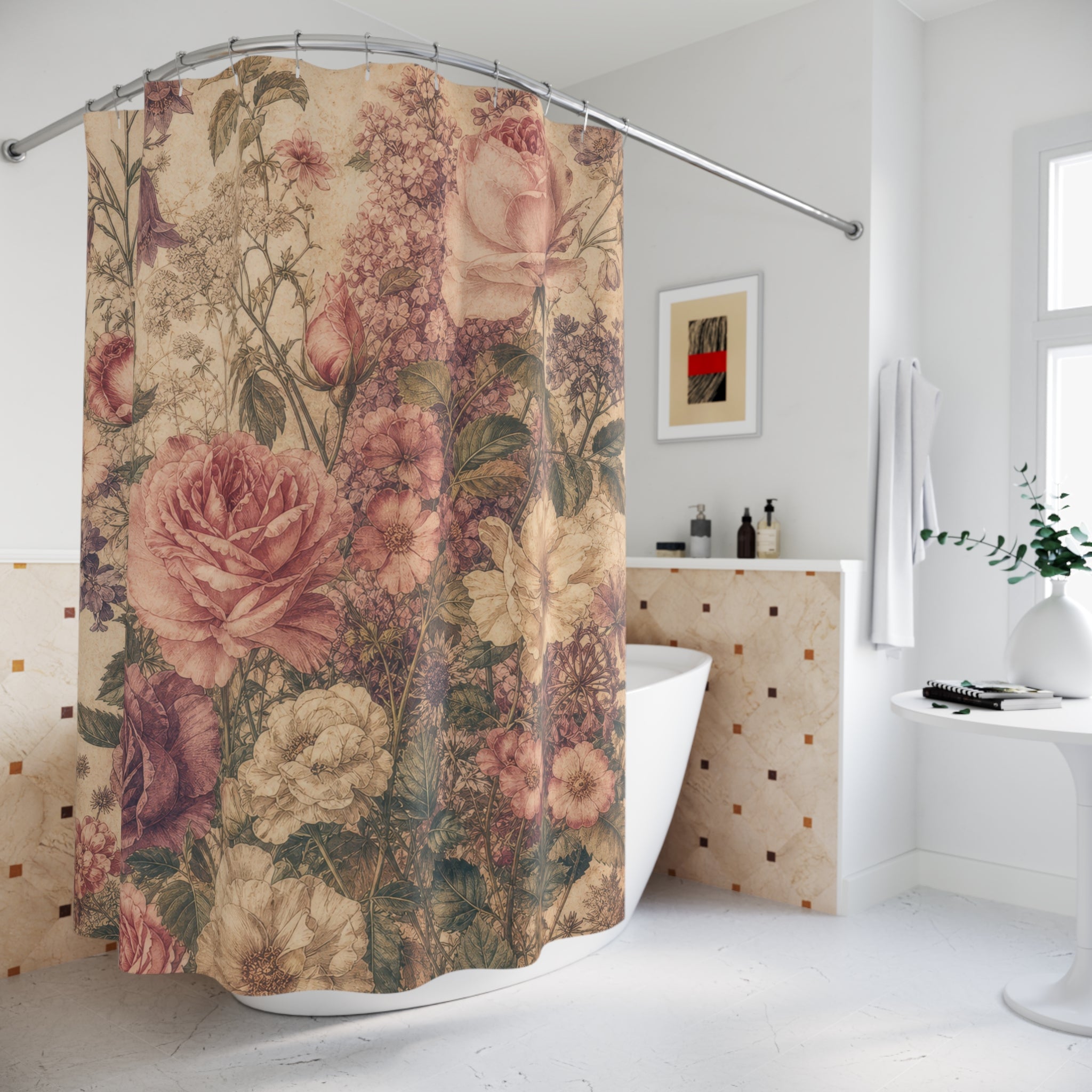 Vintage Flower Shower Curtain: Rose Botanical