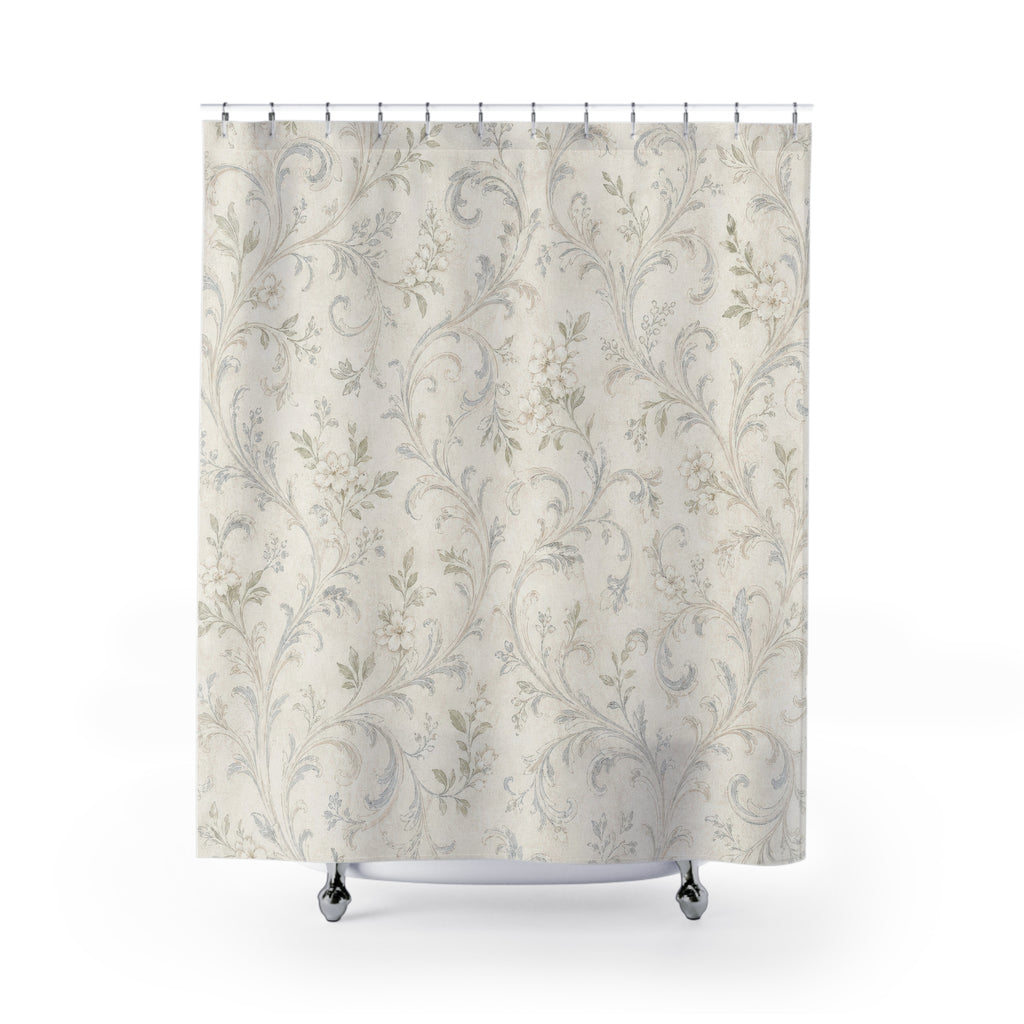 White Farmhouse Vintage Floral Shower Curtain