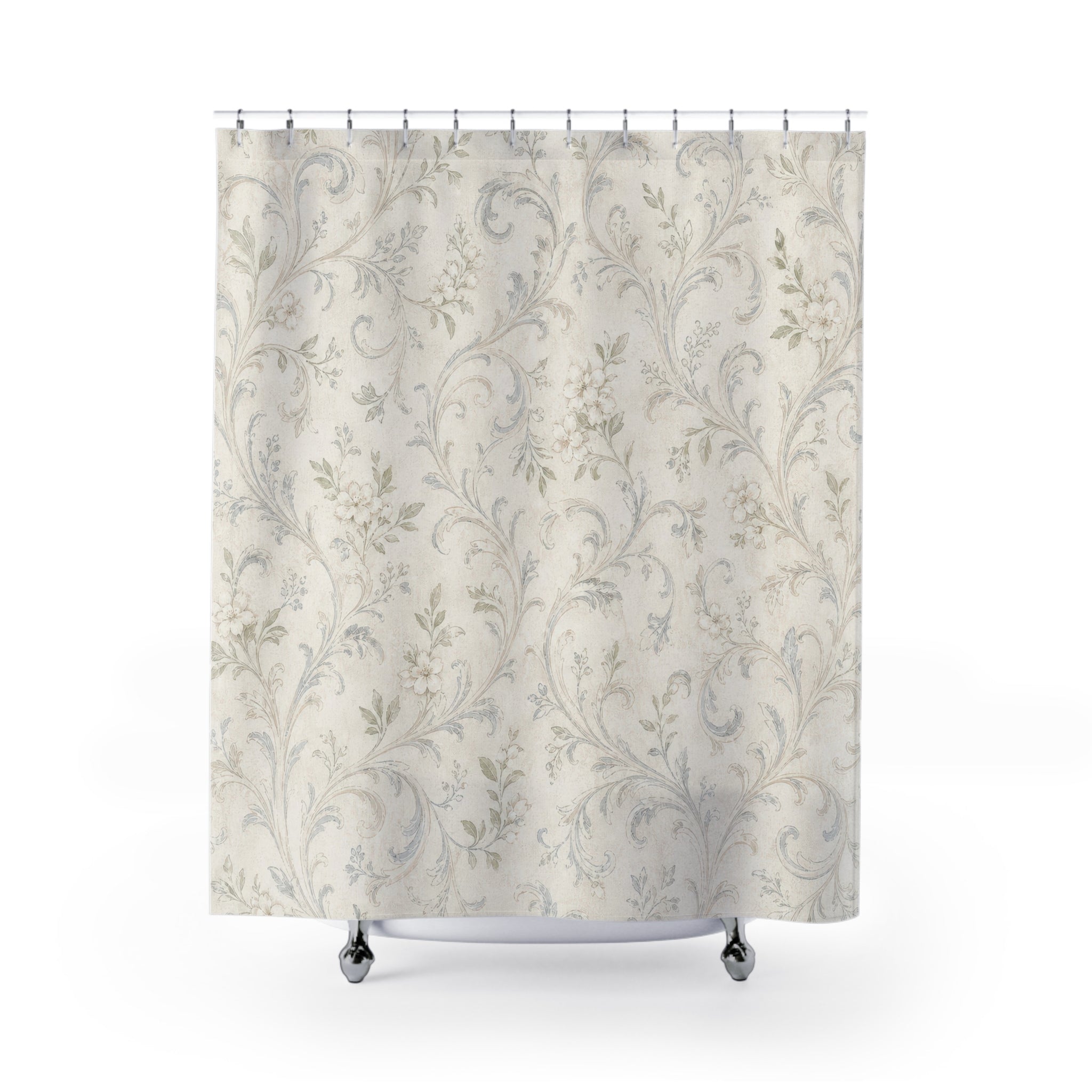 White Farmhouse Vintage Floral Shower Curtain