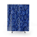 Blue Ikat Floral Shower Curtain, Indigo Blue Bohemian Bathroom Decor, Ikat Floral Bath Curtain, Guest Bath Decor, Small Bathroom Decor