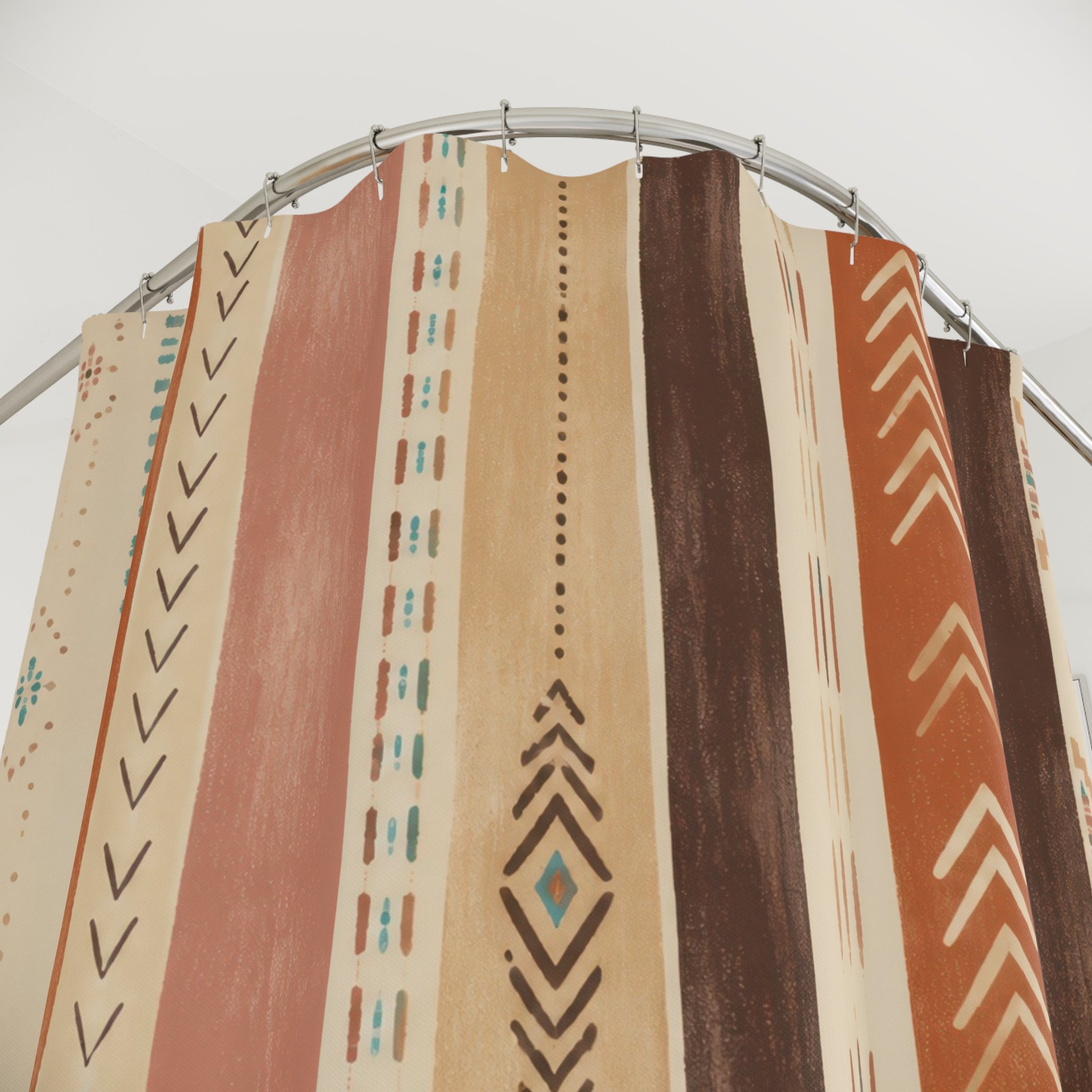 Blush Tan Sage Geometric Stripe Shower Curtain