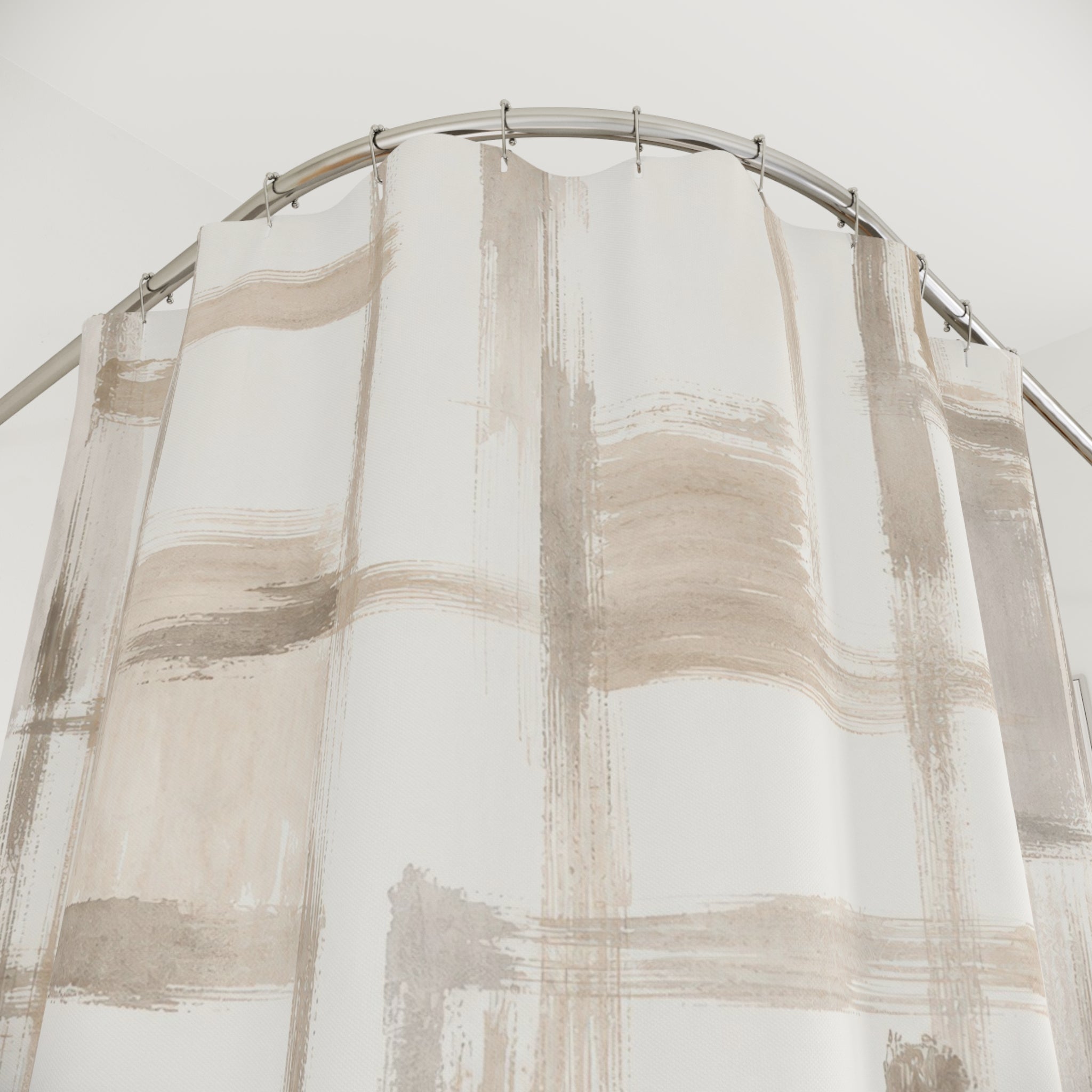 Beige Cream Brush Grid Shower Curtain