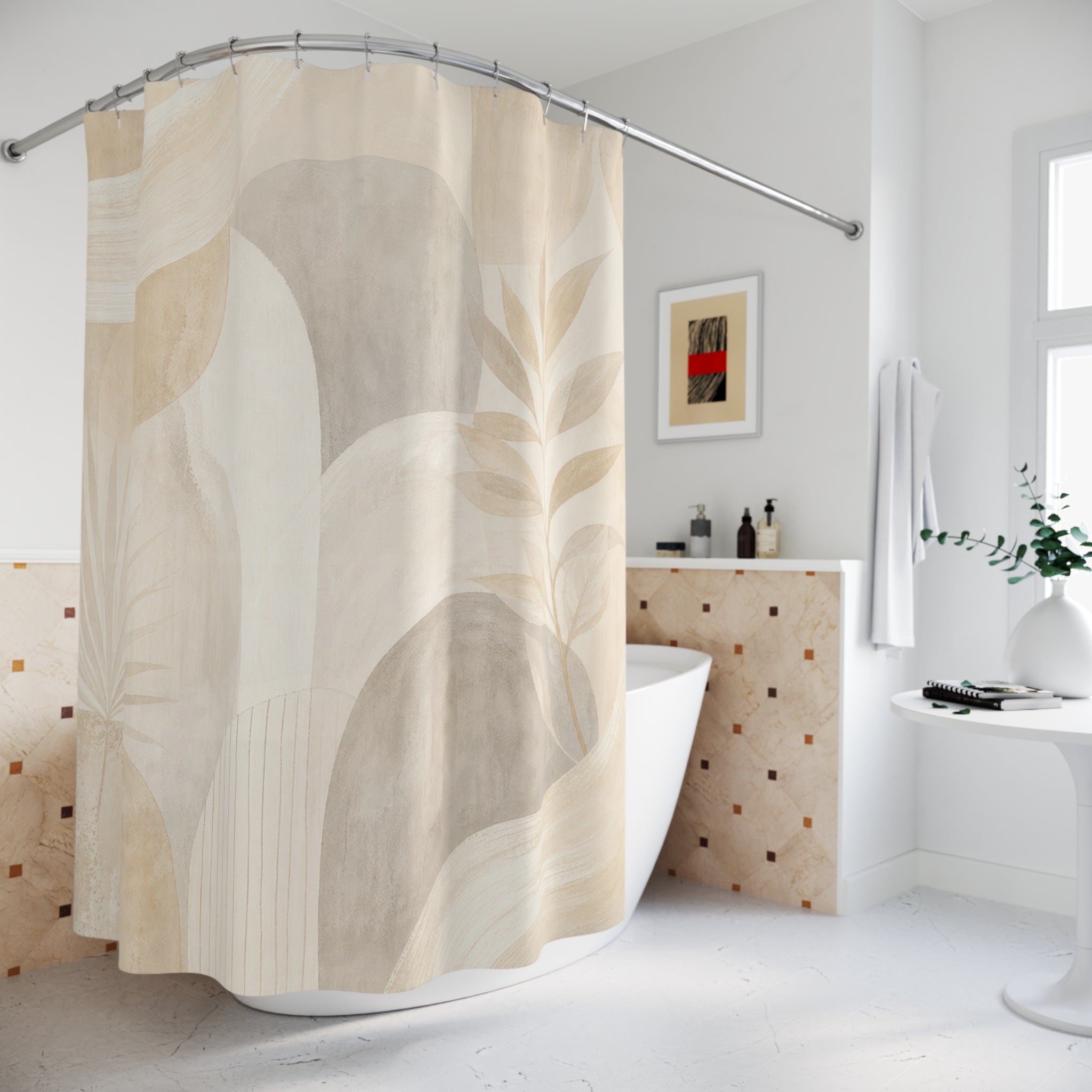 Beige Arch Leaf Shower Curtain