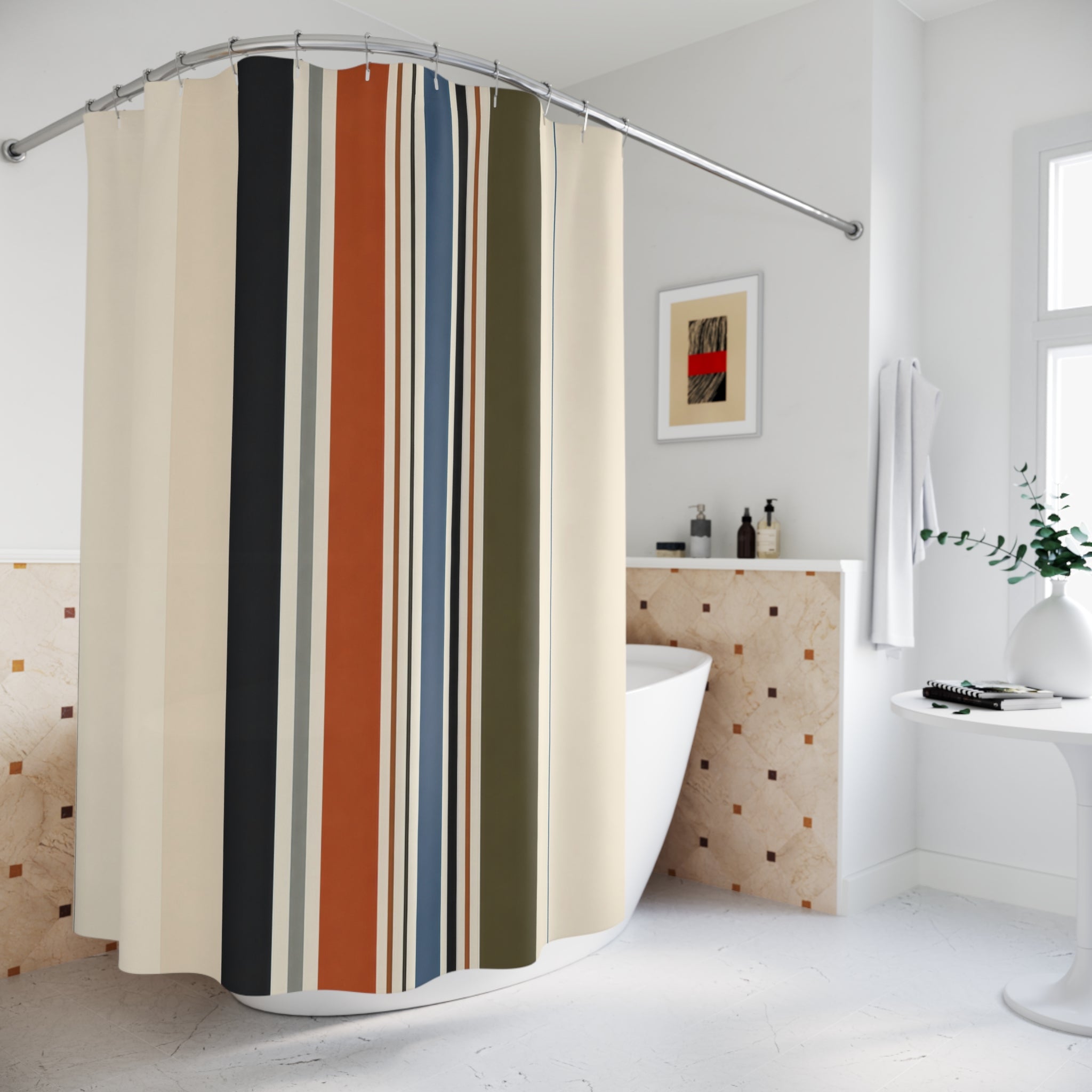 Navy Olive Minimal Band Shower Curtain