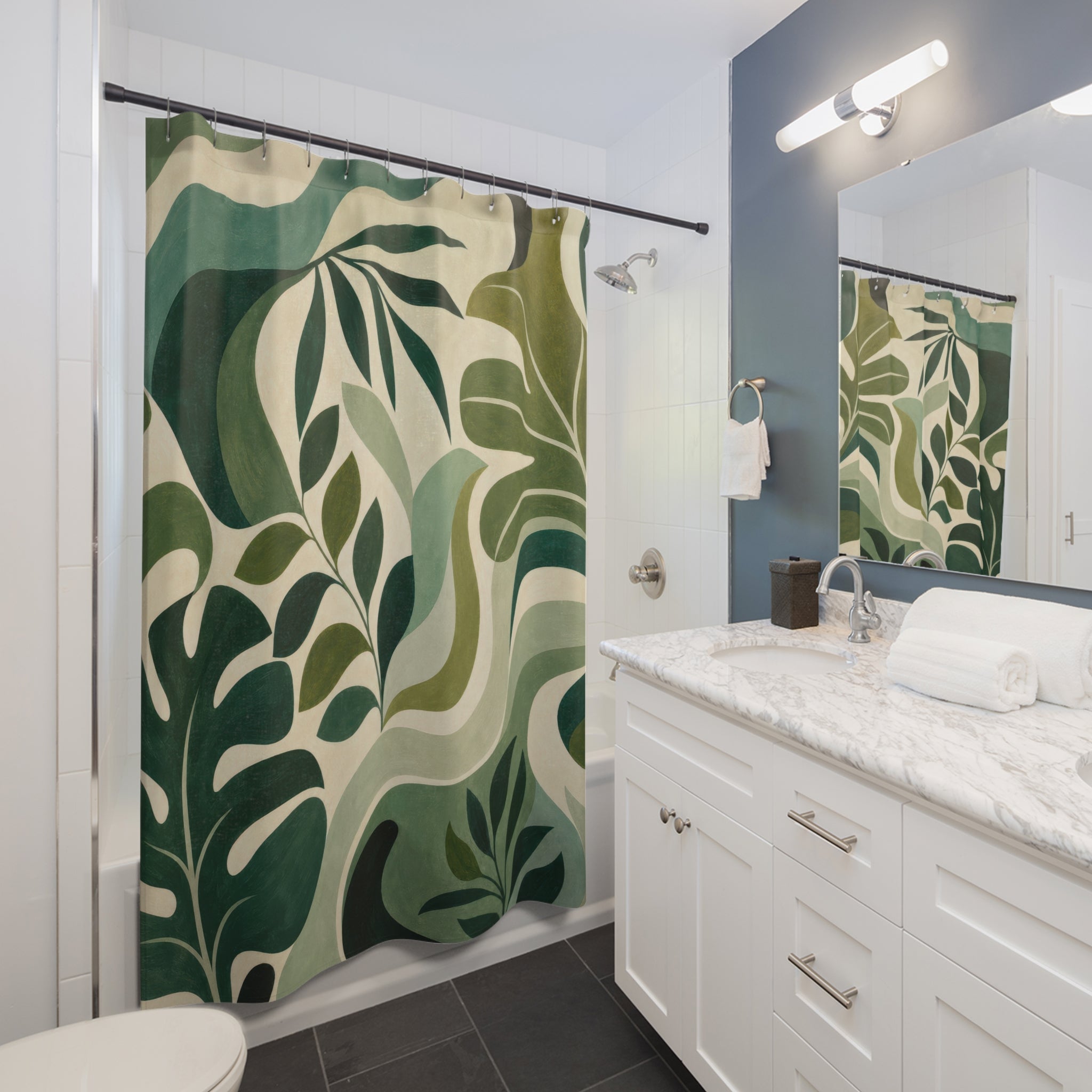 Green Abstract Palm Shower Curtain