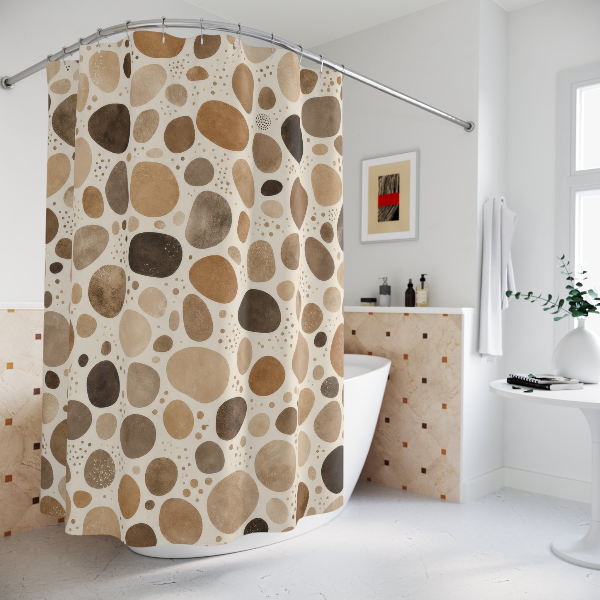 Brown Beige Pebble Stone Shower Curtain