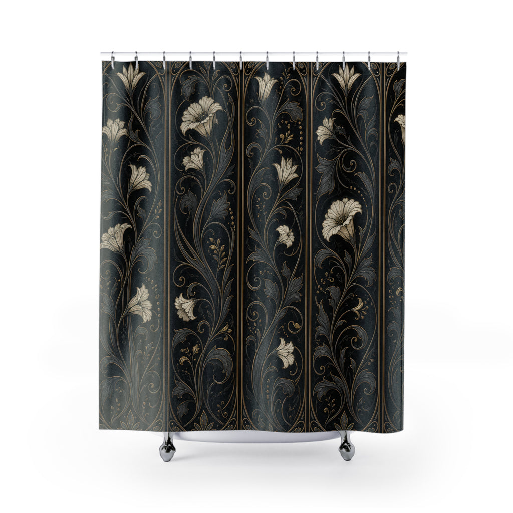 Black Floral Lily Panel Shower Curtain