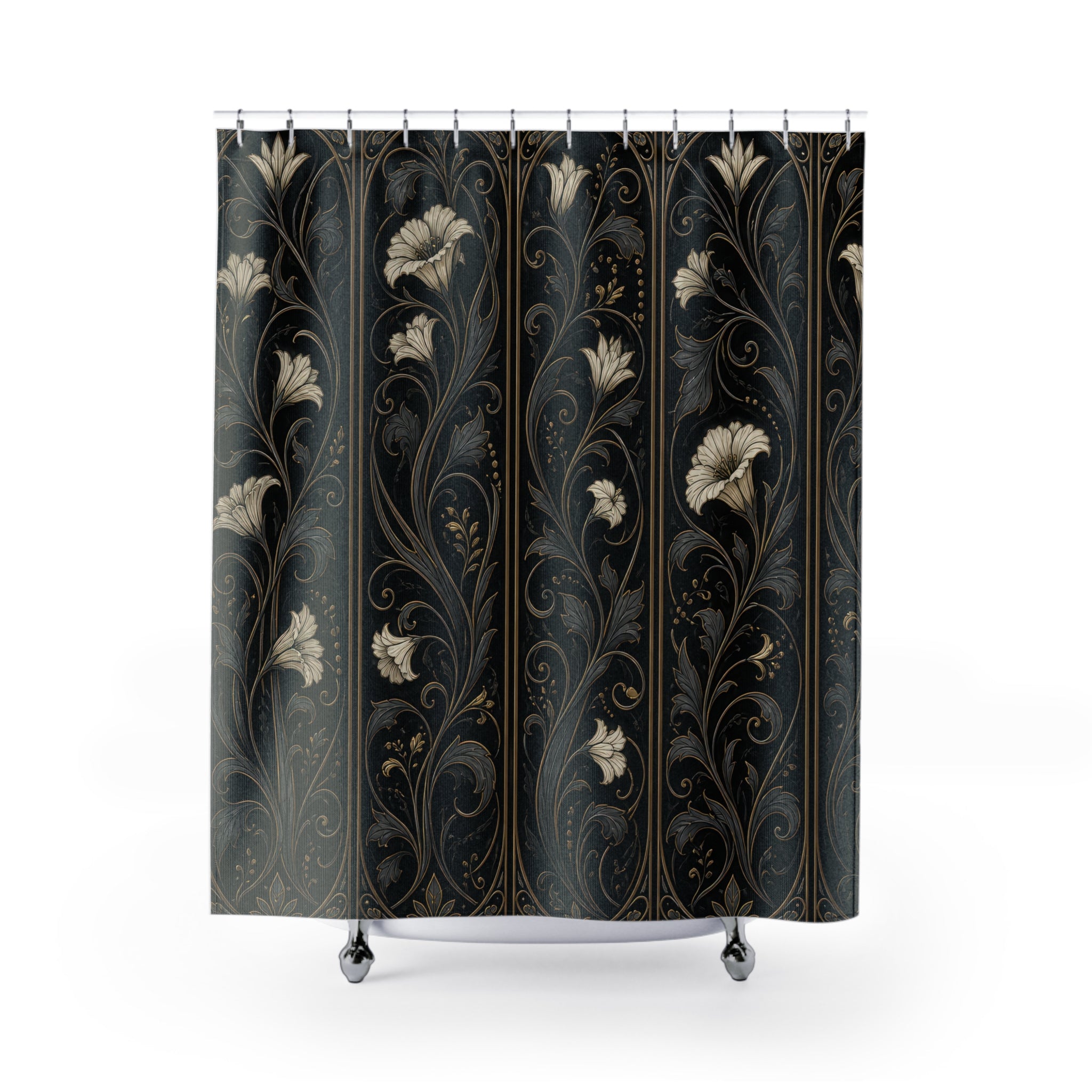 Black Floral Lily Panel Shower Curtain