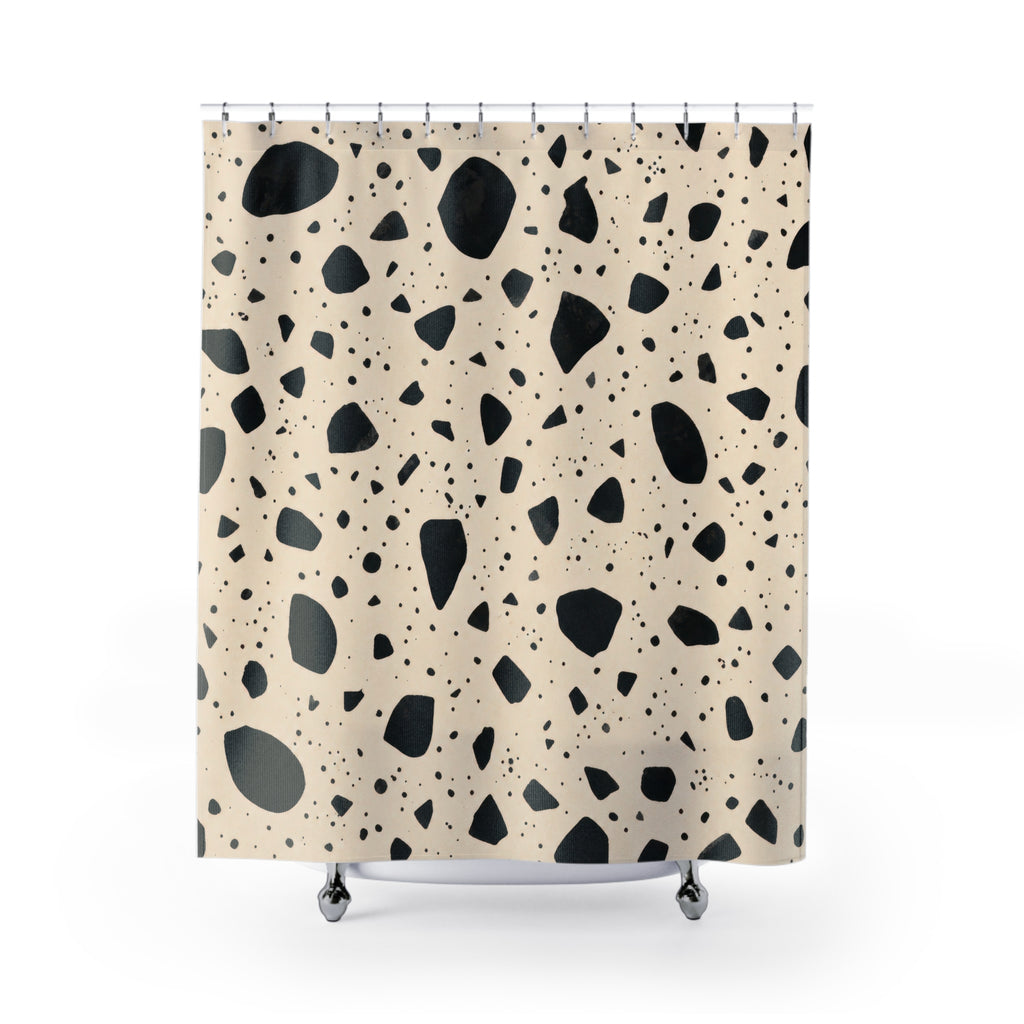 Black Cream Speckled Stone Shower Curtain