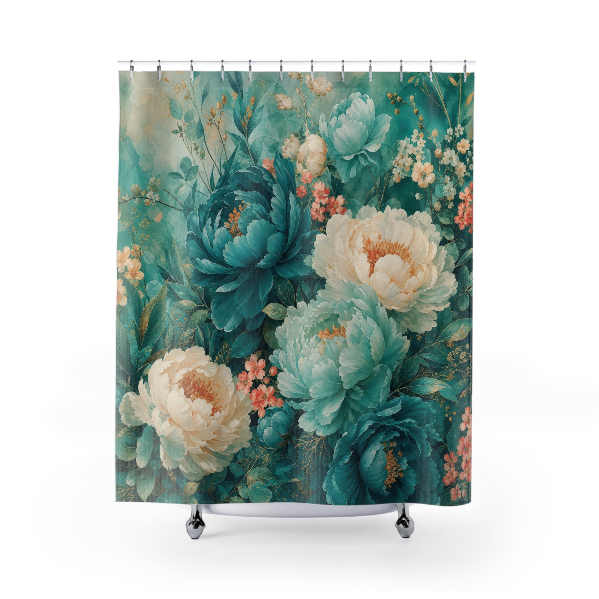 Teal Floral Shower Curtain: Blue Green Flower