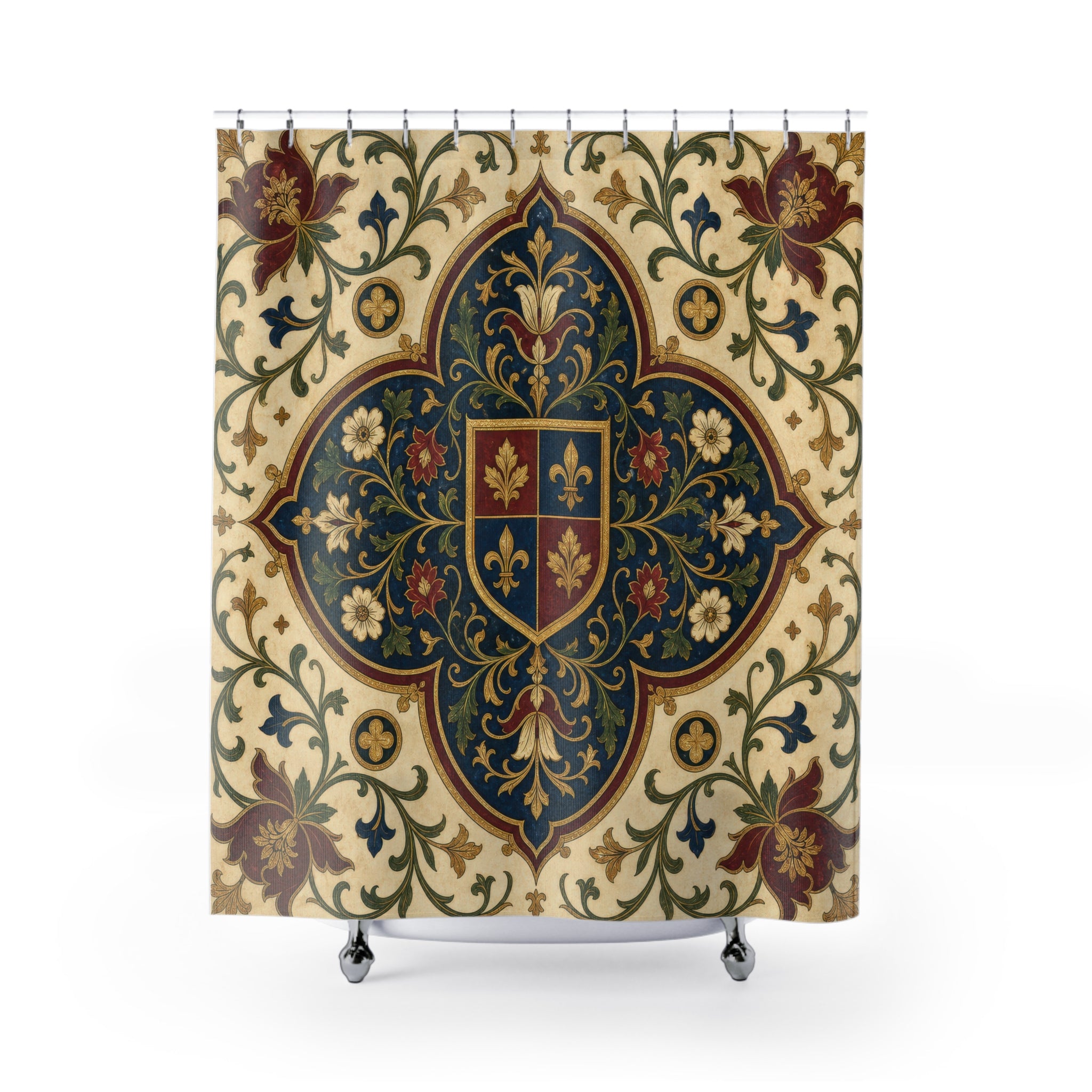 Navy Blue Gold Tapestry Medieval Shower Curtain