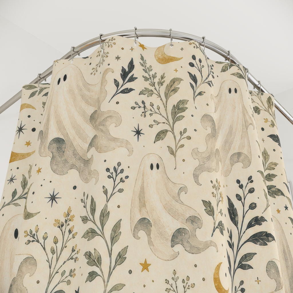 Ghost Botanical Halloween Shower Curtain
