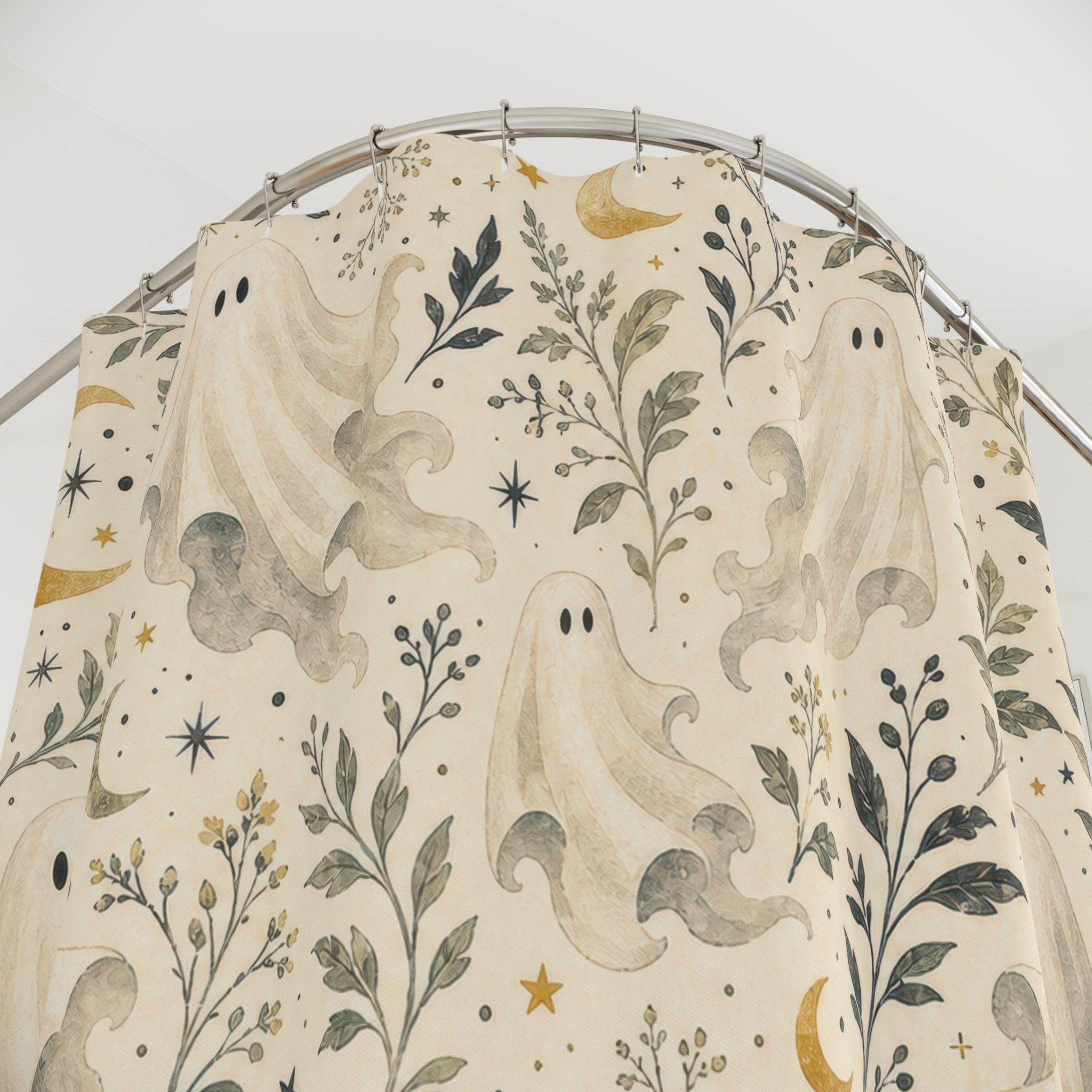 Ghost Botanical Halloween Shower Curtain