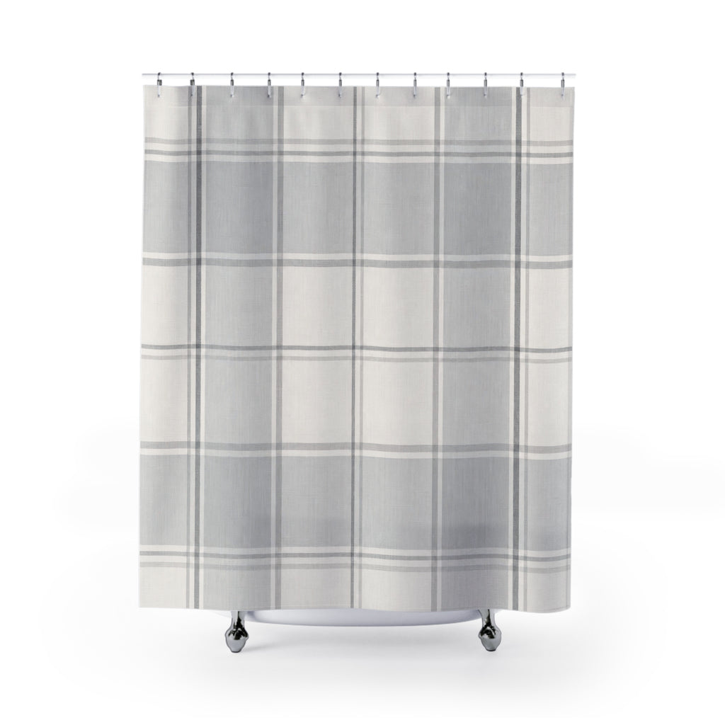 Grey White Plaid Shower Curtain