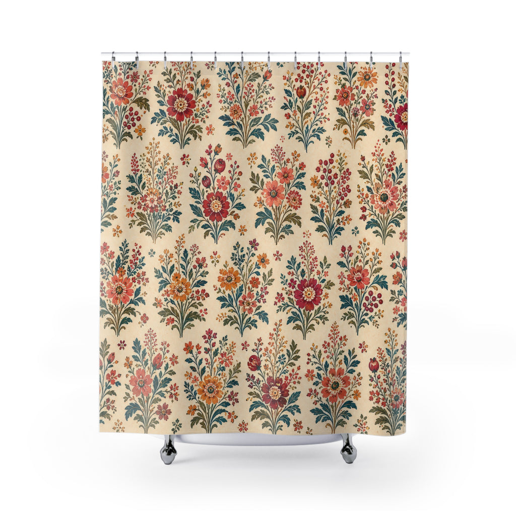 Red Orange Bouquet Boho Floral Shower Curtain