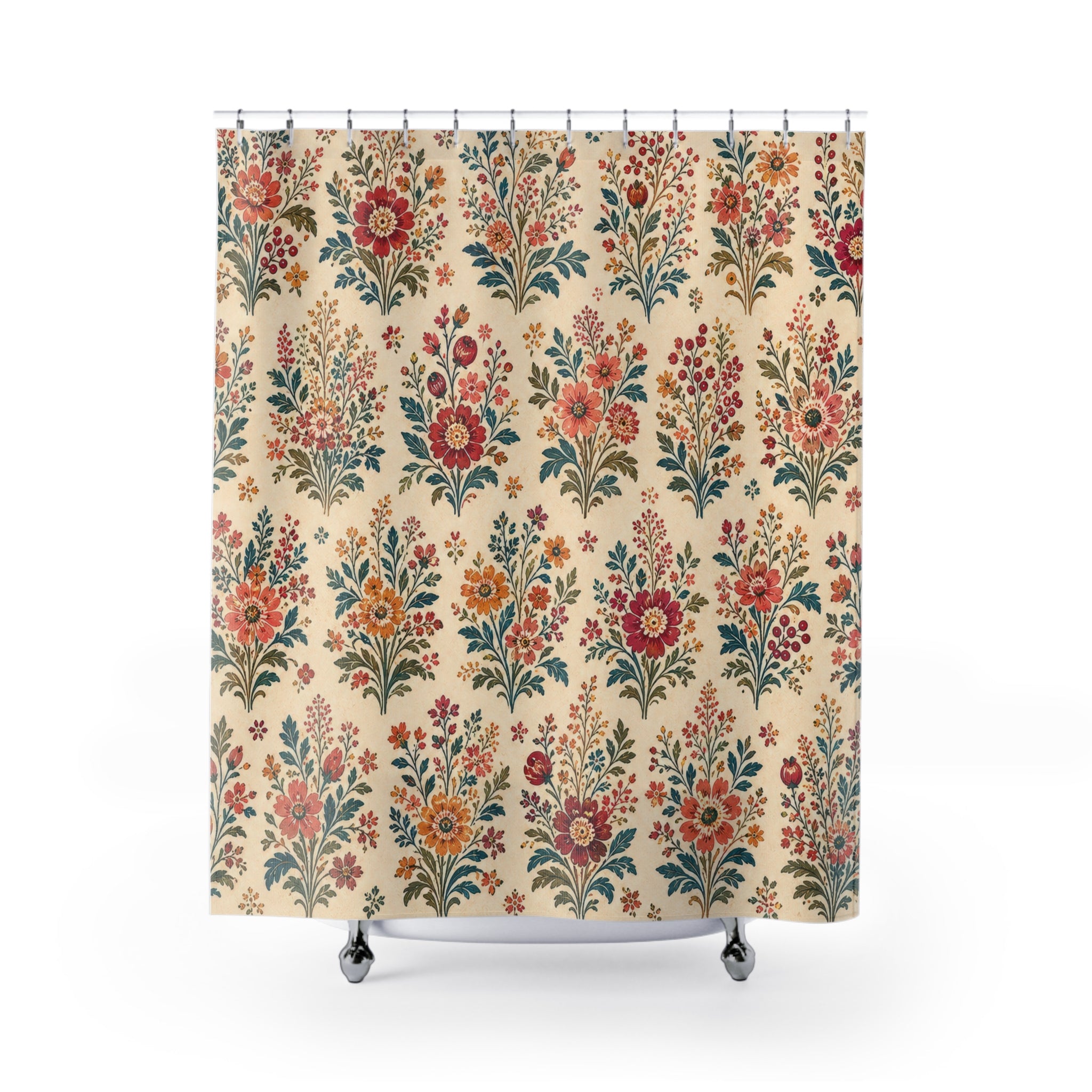 Red Orange Bouquet Boho Floral Shower Curtain