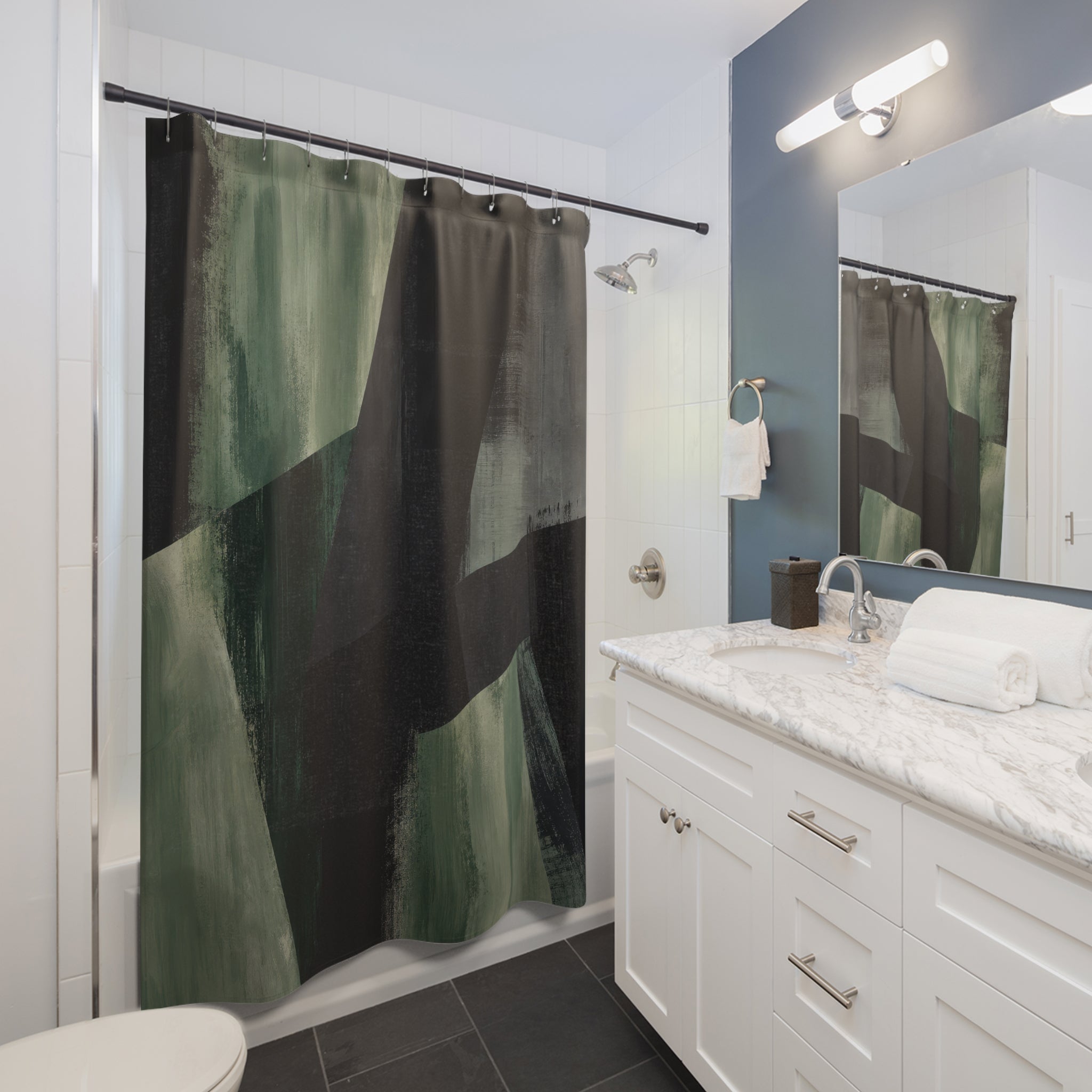 Black Green Geometric Shower Curtain