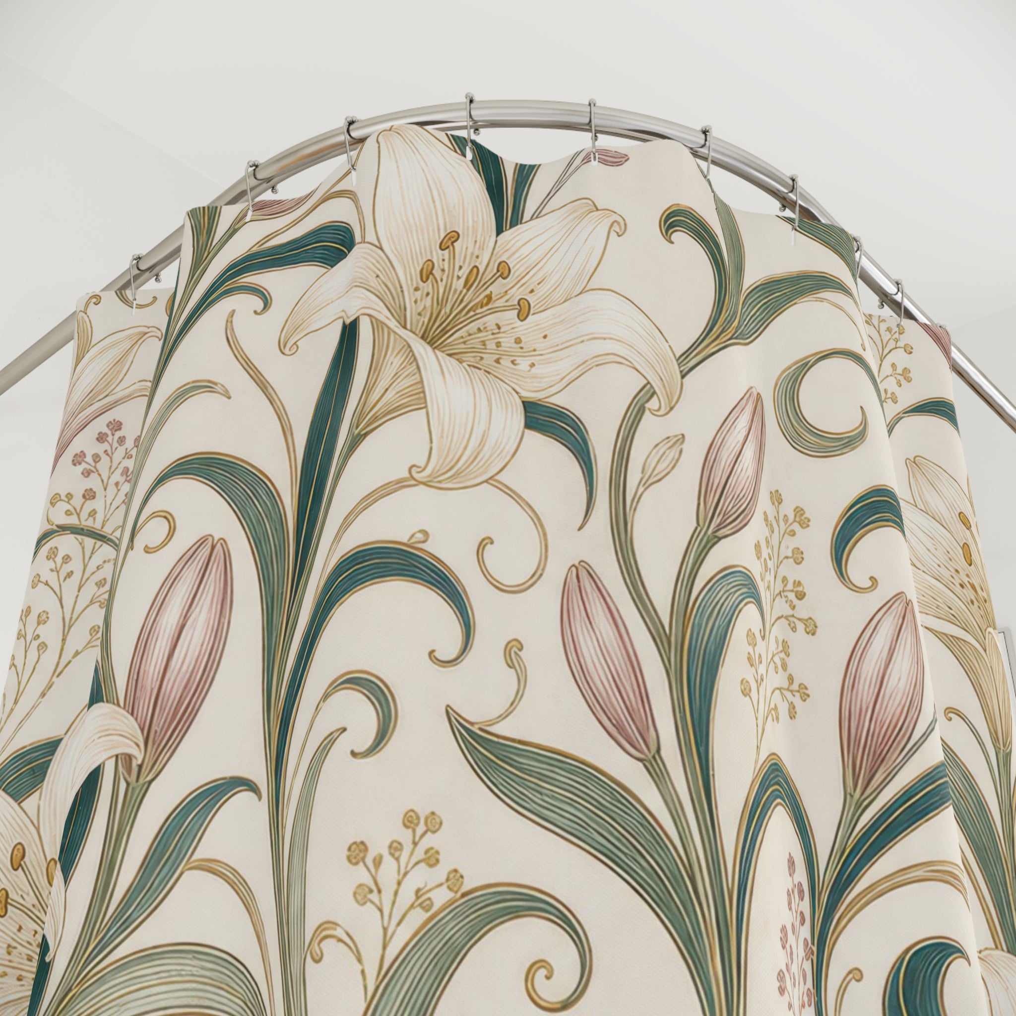 Art Nouveau Lily Floral Botanical Scroll Vintage Shower Curtain