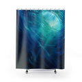 Deep indigo underwater currents with turquoise sunlight shower curtain with full front view