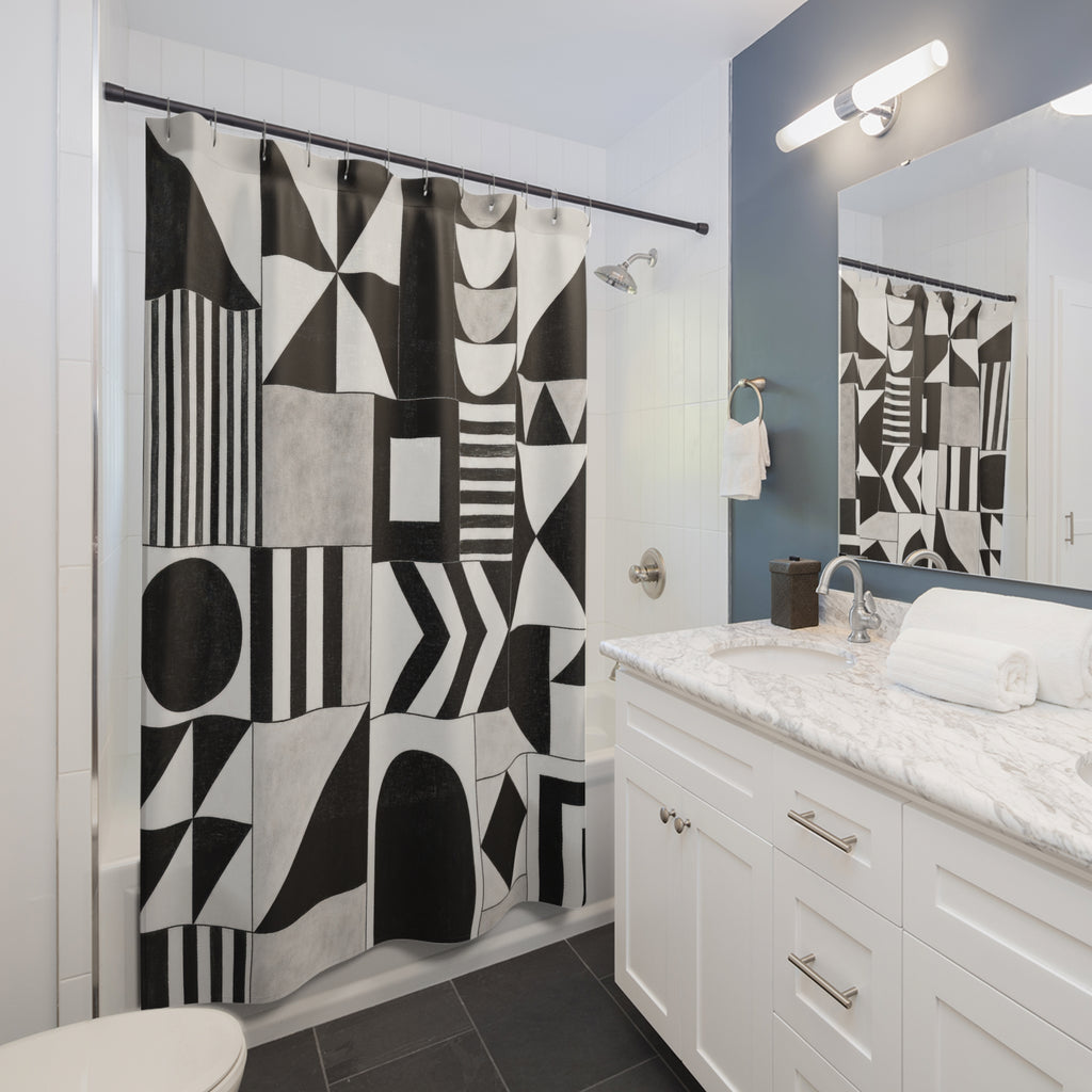 Black White Tile Shower Curtain