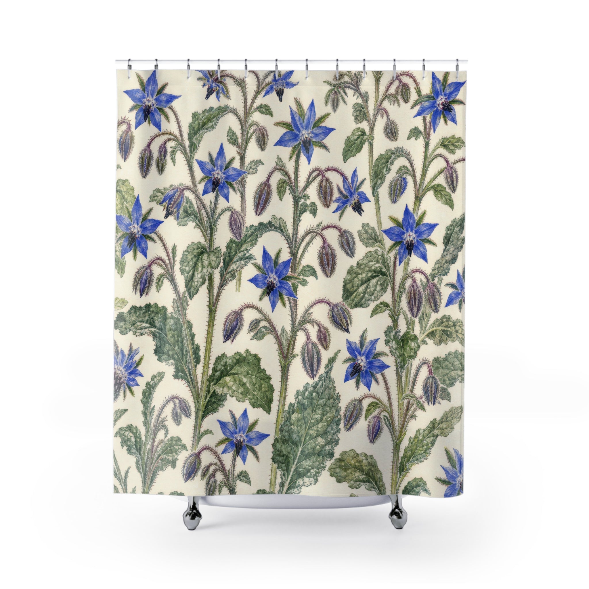 Blue Star Flower Botanical Floral Shower Curtain