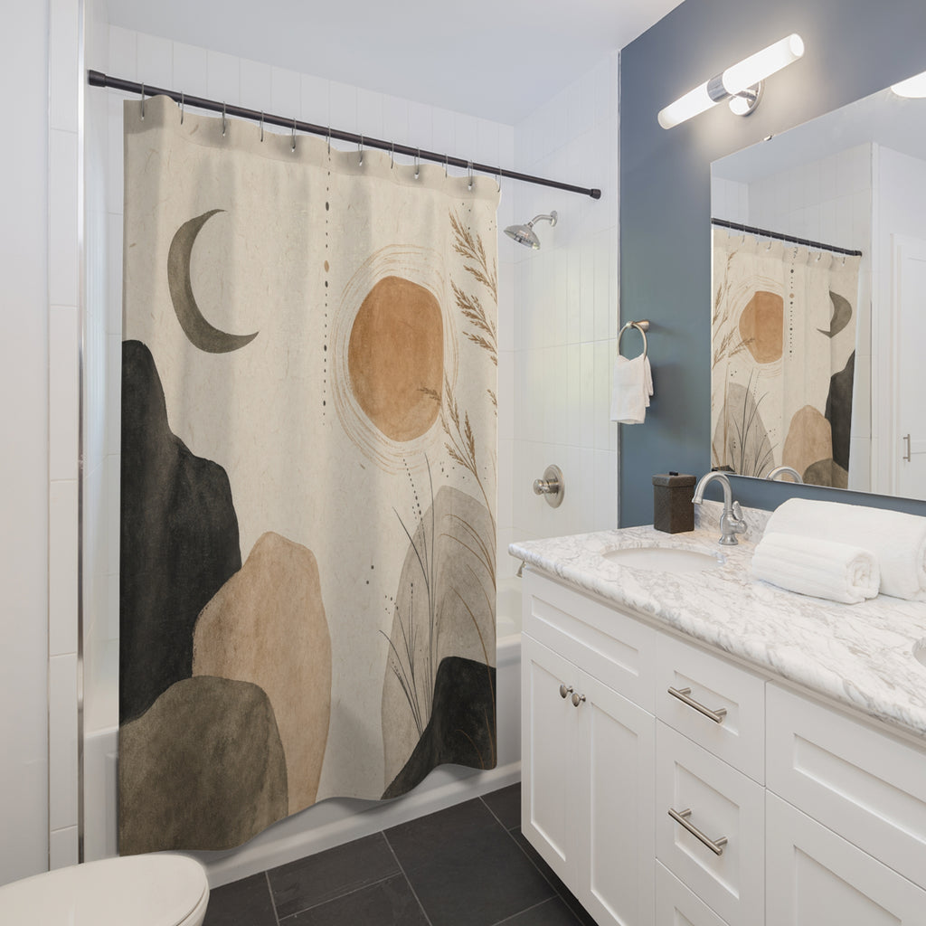 Minimal Crescent Moon Shower Curtain