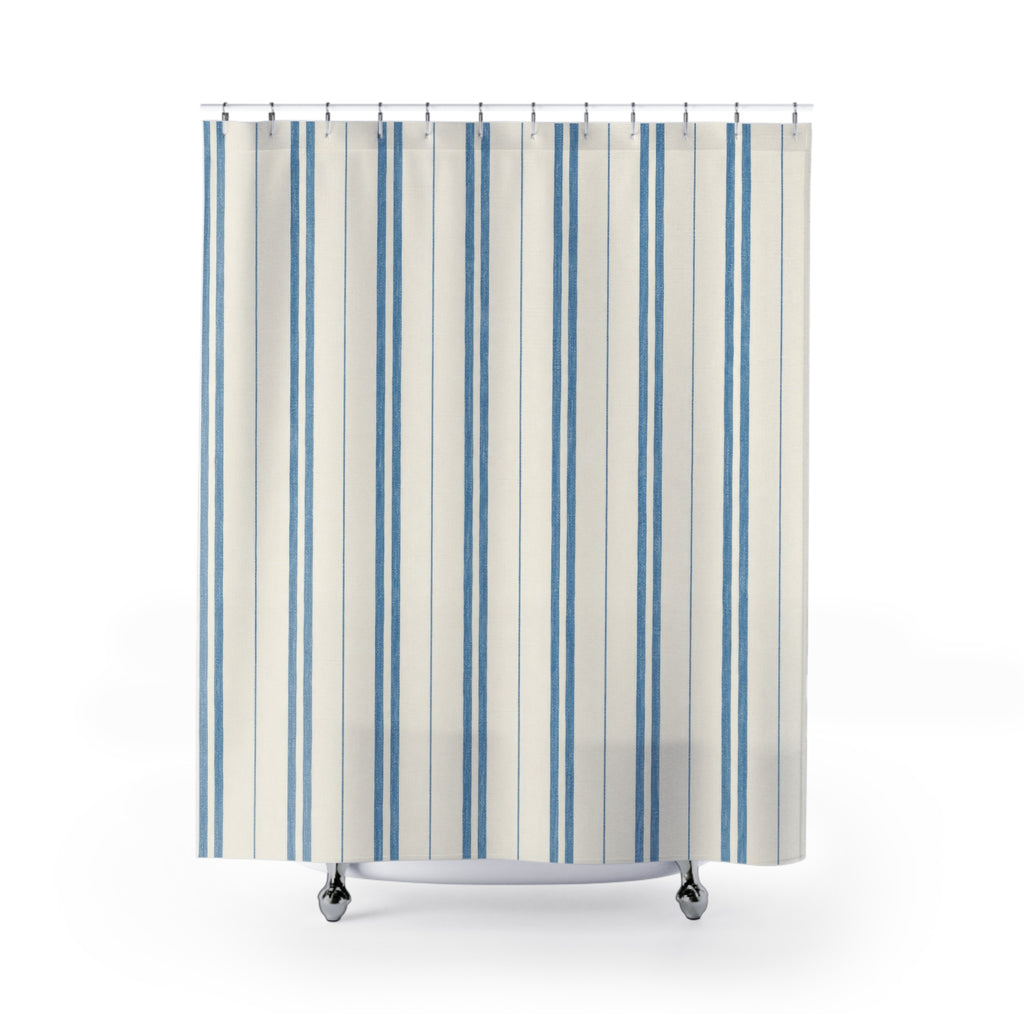 Blue Ticking Stripe Shower Curtain