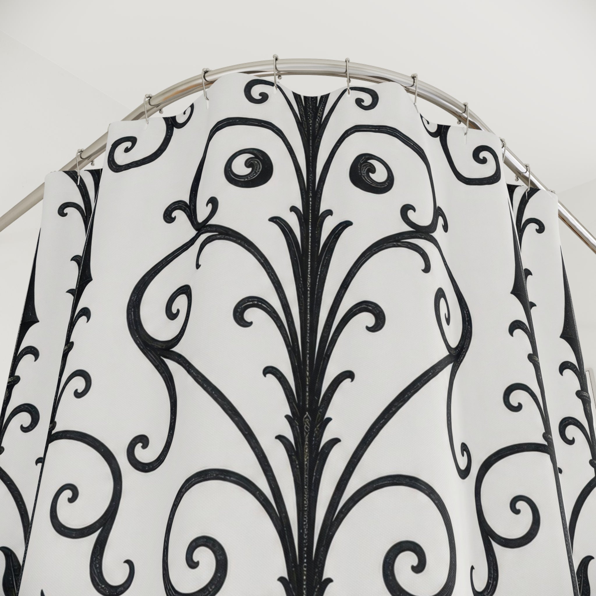 Black White Wrought Iron Scroll Shower Curtain