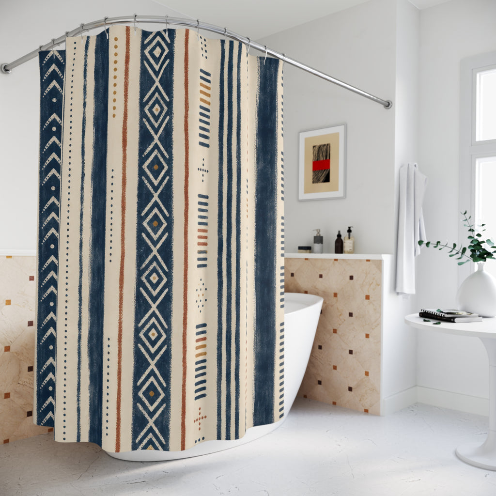 Terracotta Navy Diamond Stripe Shower Curtain
