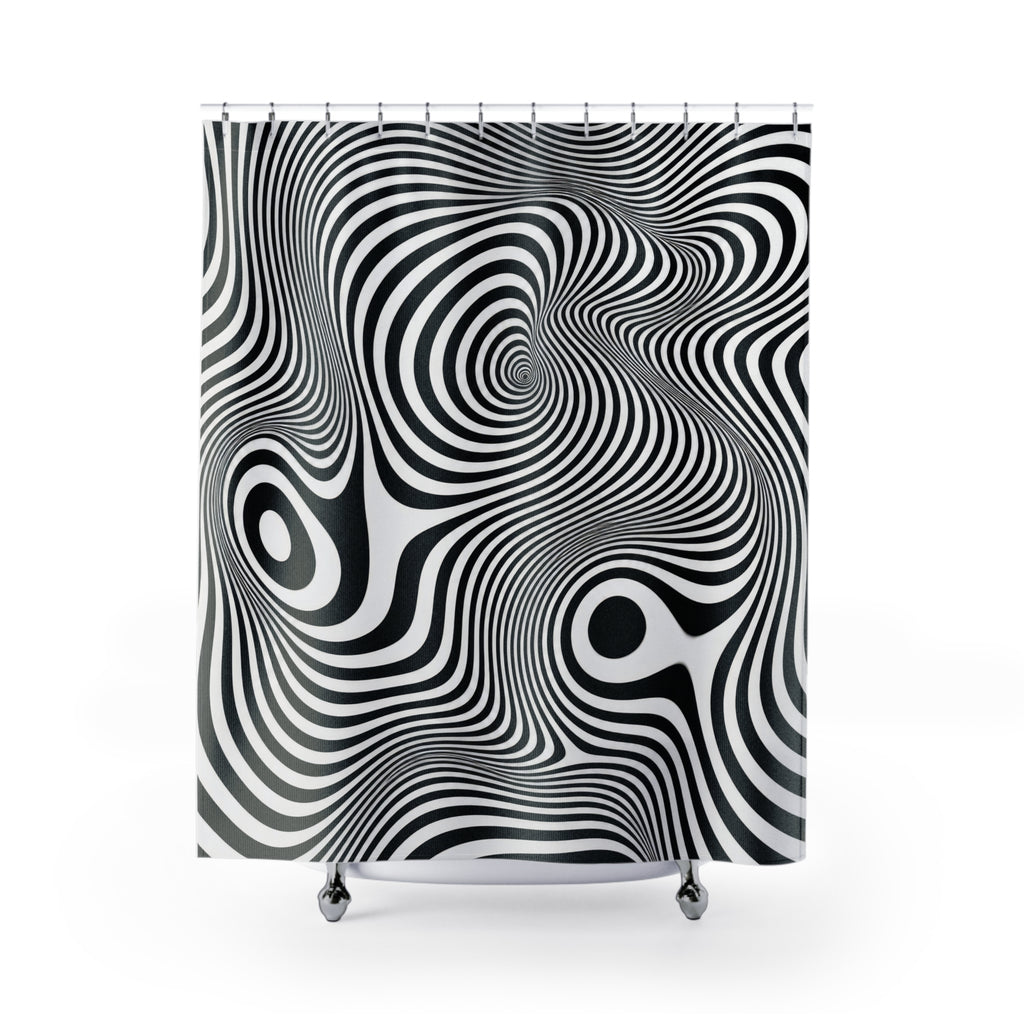 Black White Wavy Line Shower Curtain