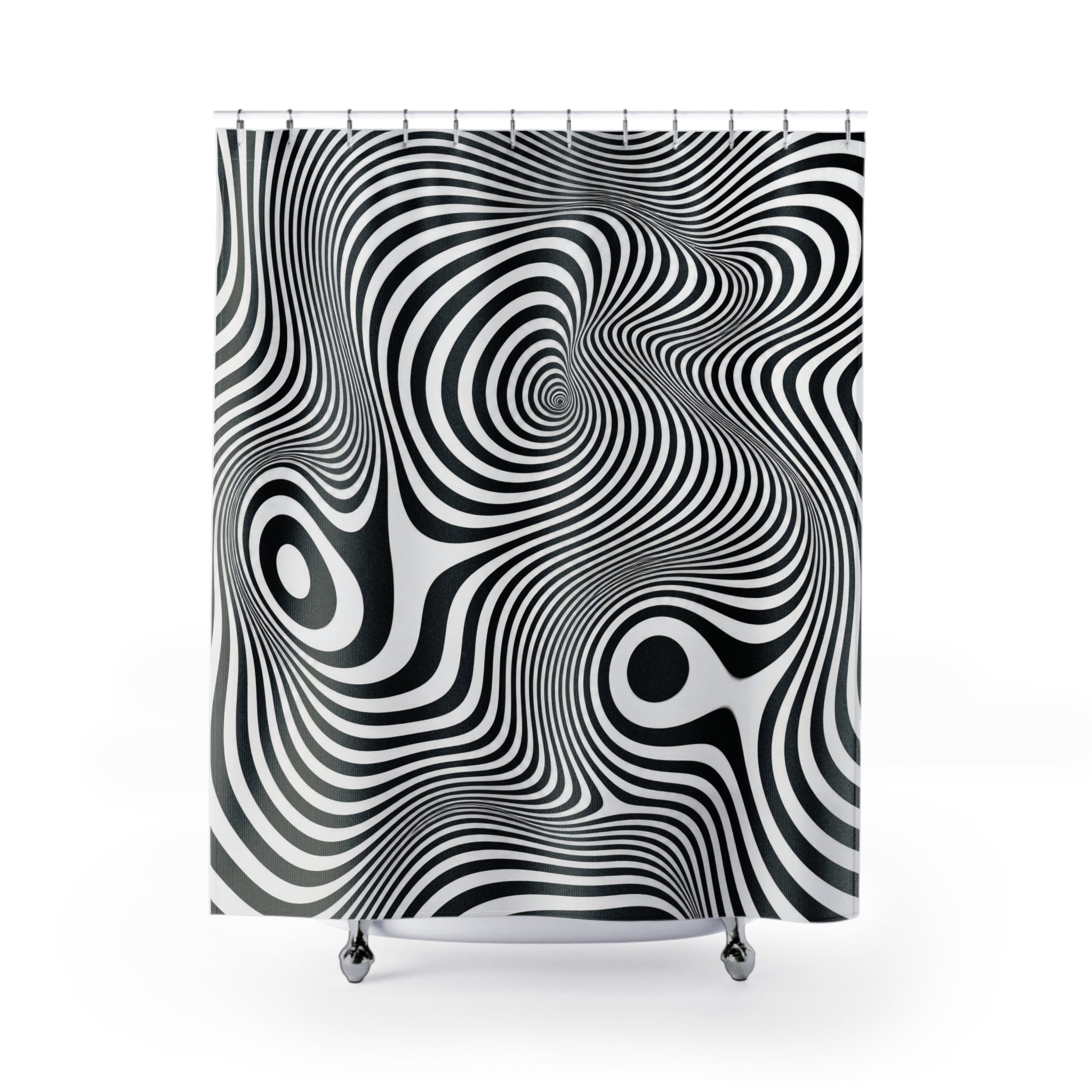 Black White Wavy Line Shower Curtain