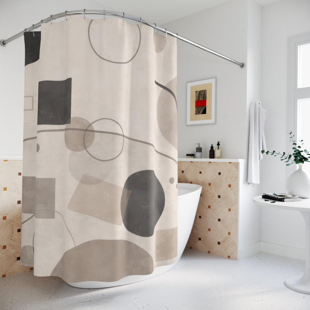 Modern Geometric Shower Curtain — Greige Circles