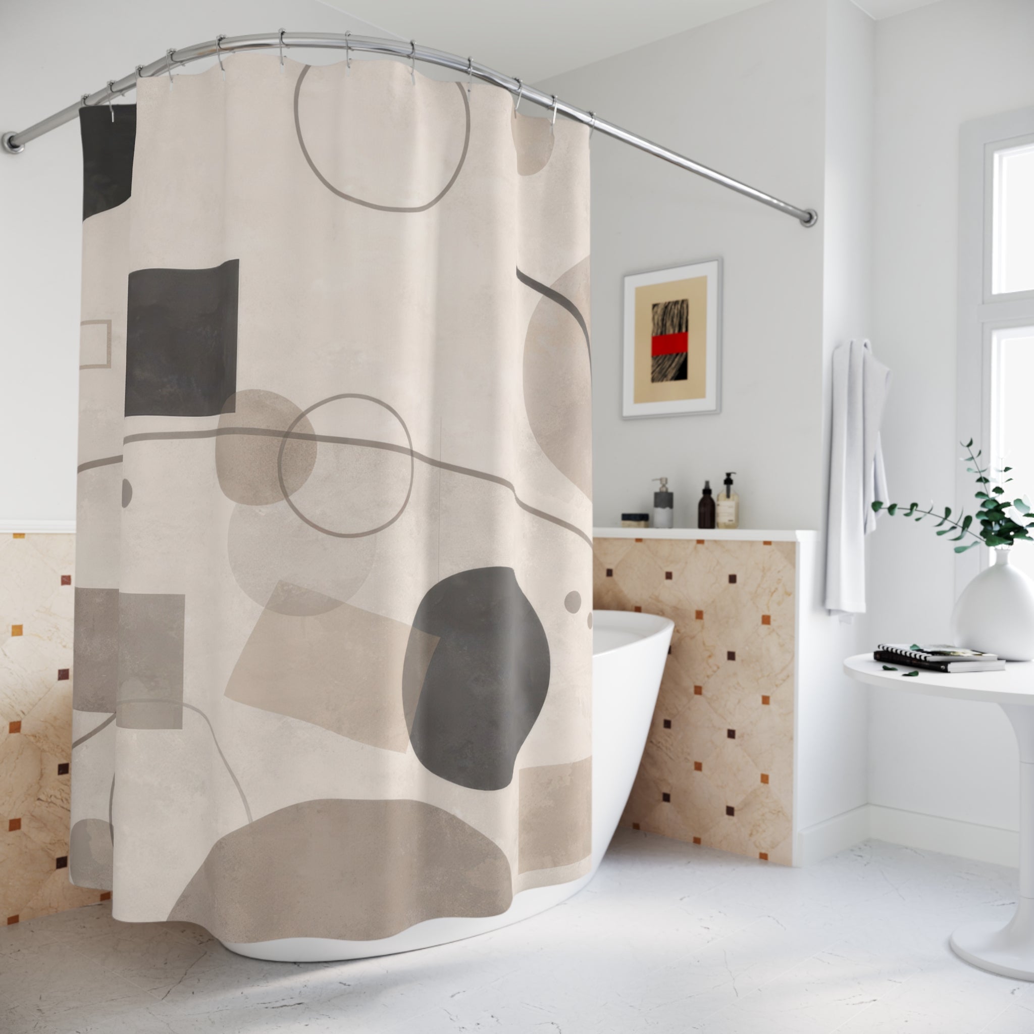 Modern Geometric Shower Curtain — Greige Circles