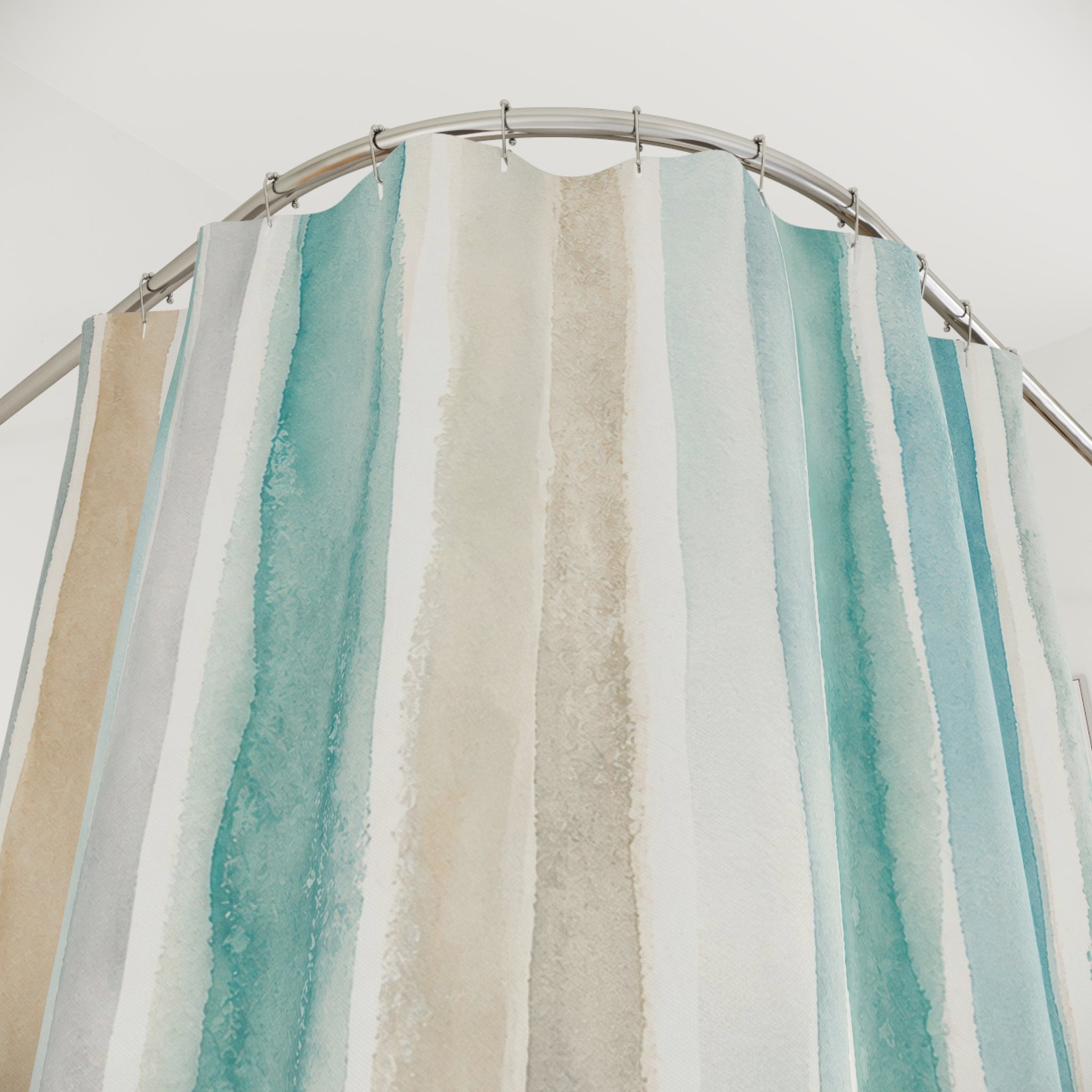 Turquoise Watercolor Vertical Stripe Shower Curtain