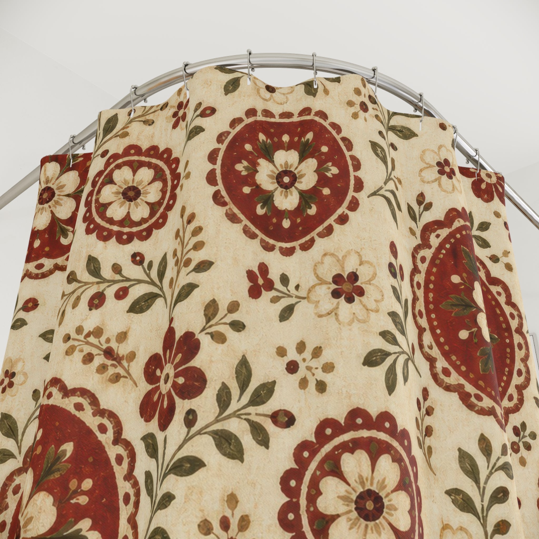 Red Floral Medallion Shower Curtain