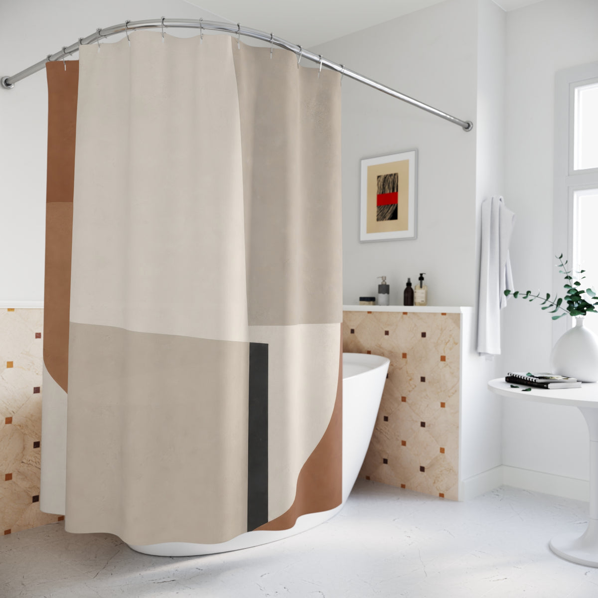 Rust Taupe Geometric Beige Shower Curtain