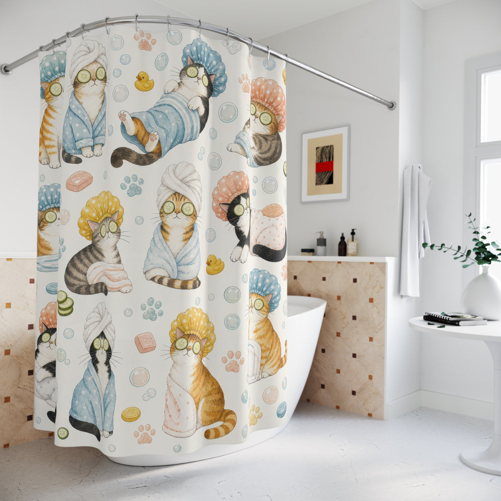 Cat Shower Cap Shower Curtain