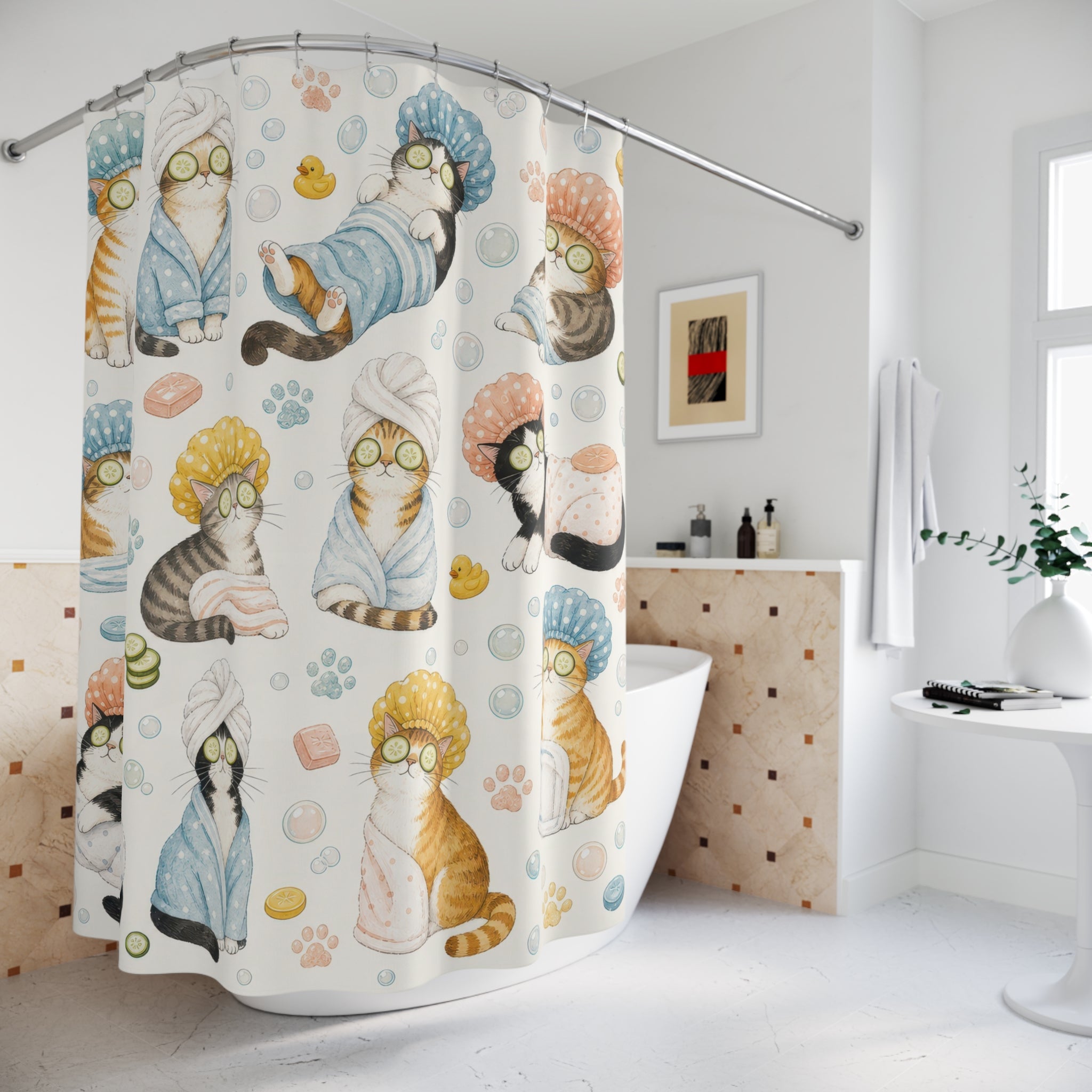 Cat Shower Cap Shower Curtain