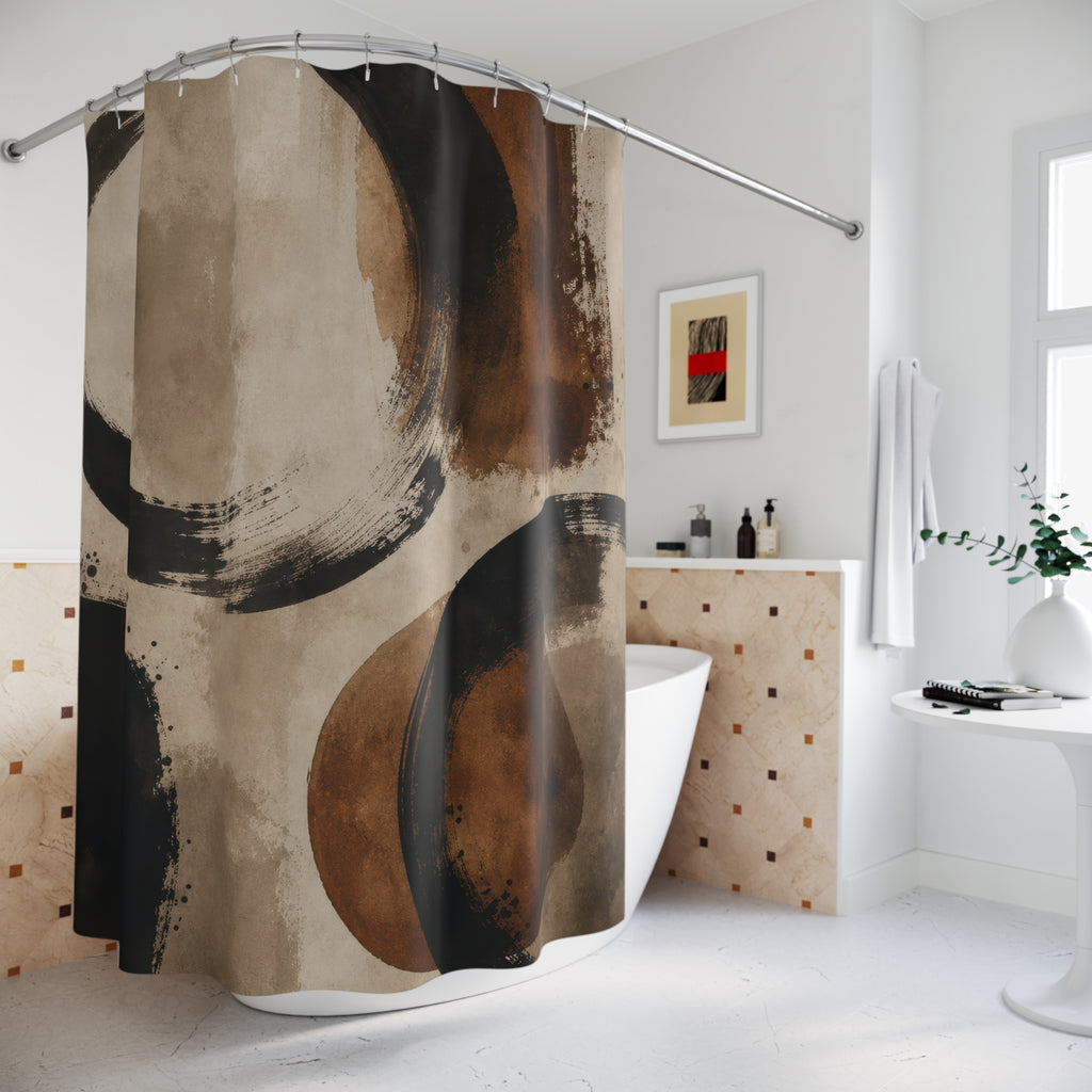 Black Brown Circle Art Shower Curtain