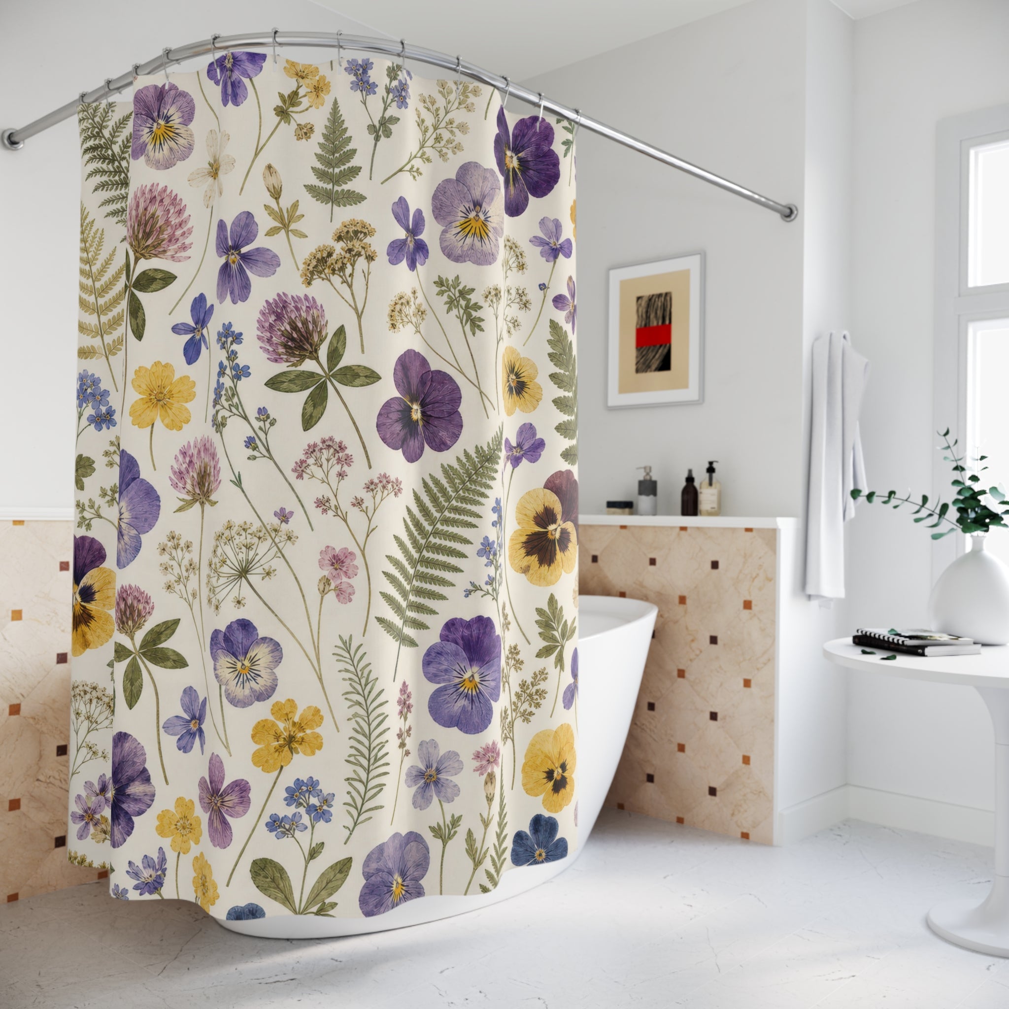Purple Yellow Pansy Meadow Shower Curtain