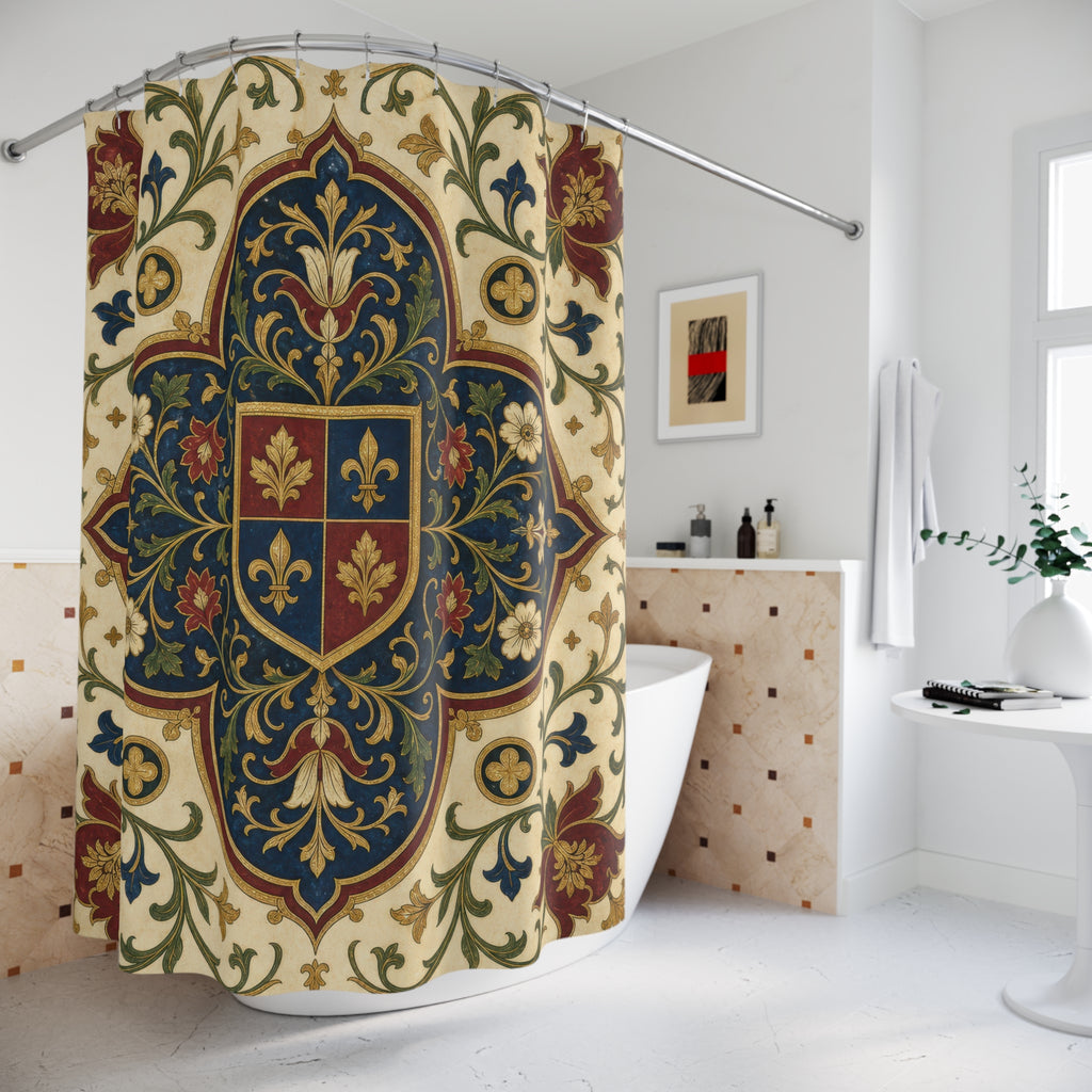 Navy Blue Gold Tapestry Medieval Shower Curtain