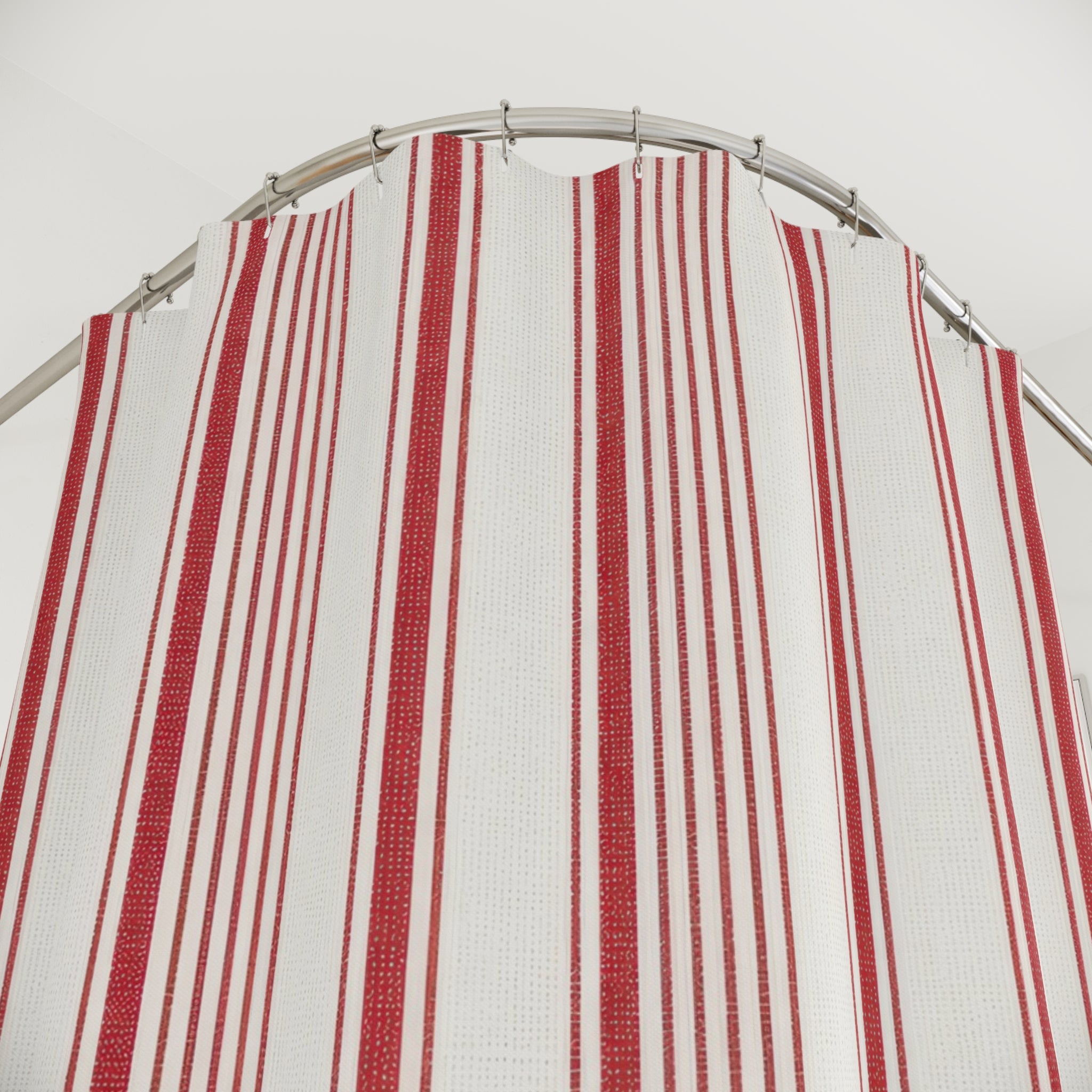 Red White Ticking Stripe Shower Curtain