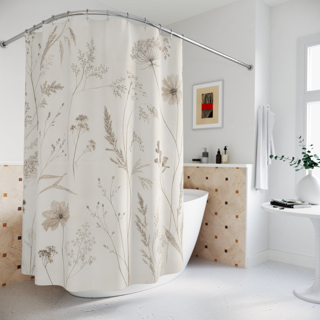 Off White Wildflower Line Shower Curtain