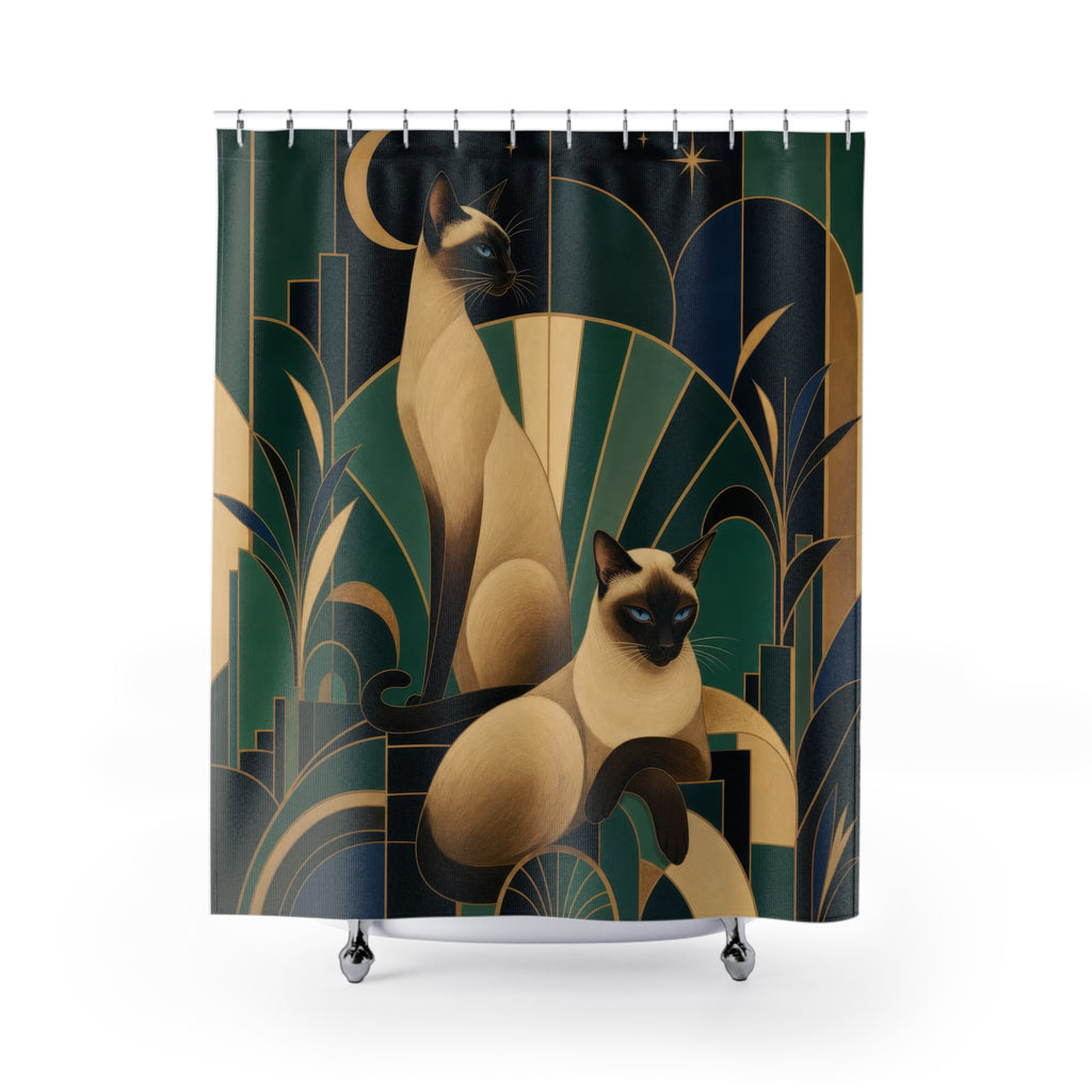 Art Deco Siamese Cat Shower Curtain