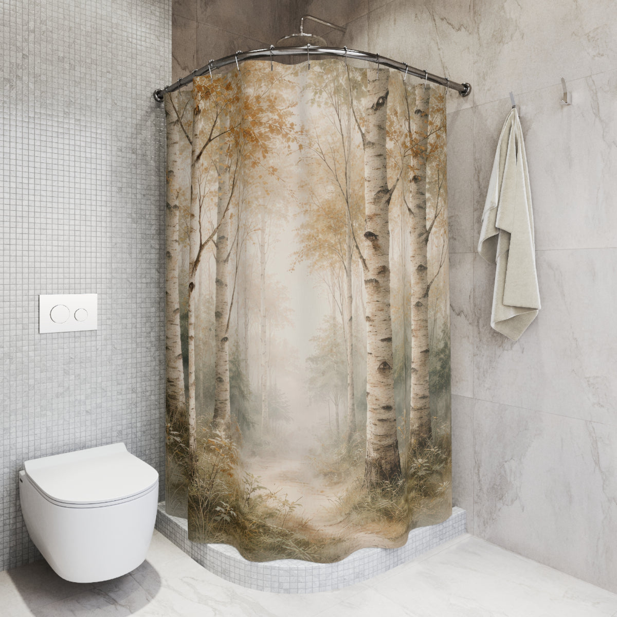Birch Forest Shower Curtain – Beige and Sage