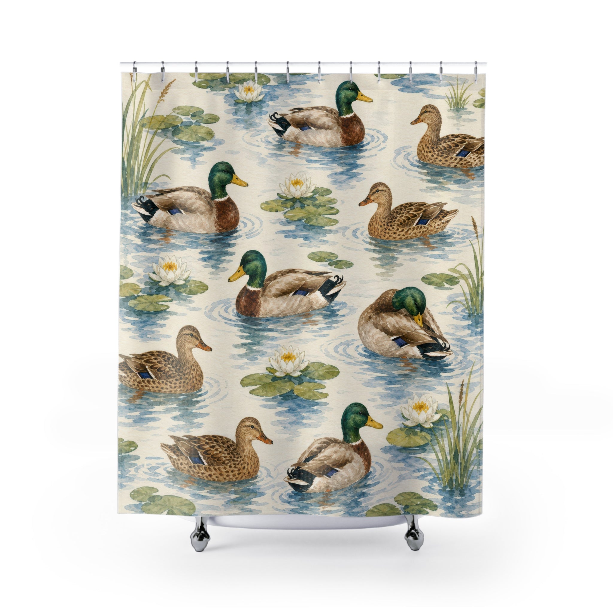 Watercolor Mallard Pond Shower Curtain
