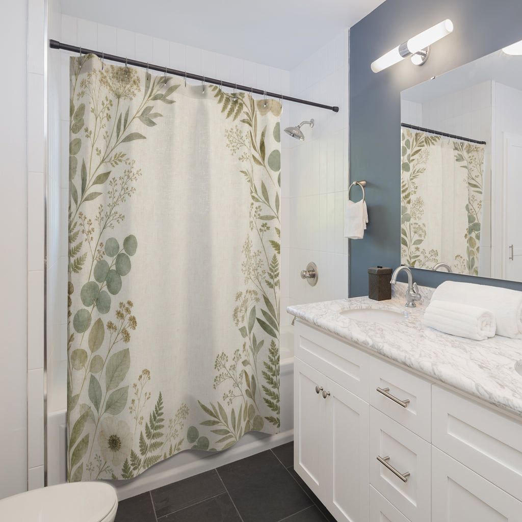 Herbarium Leaf Border Shower Curtain