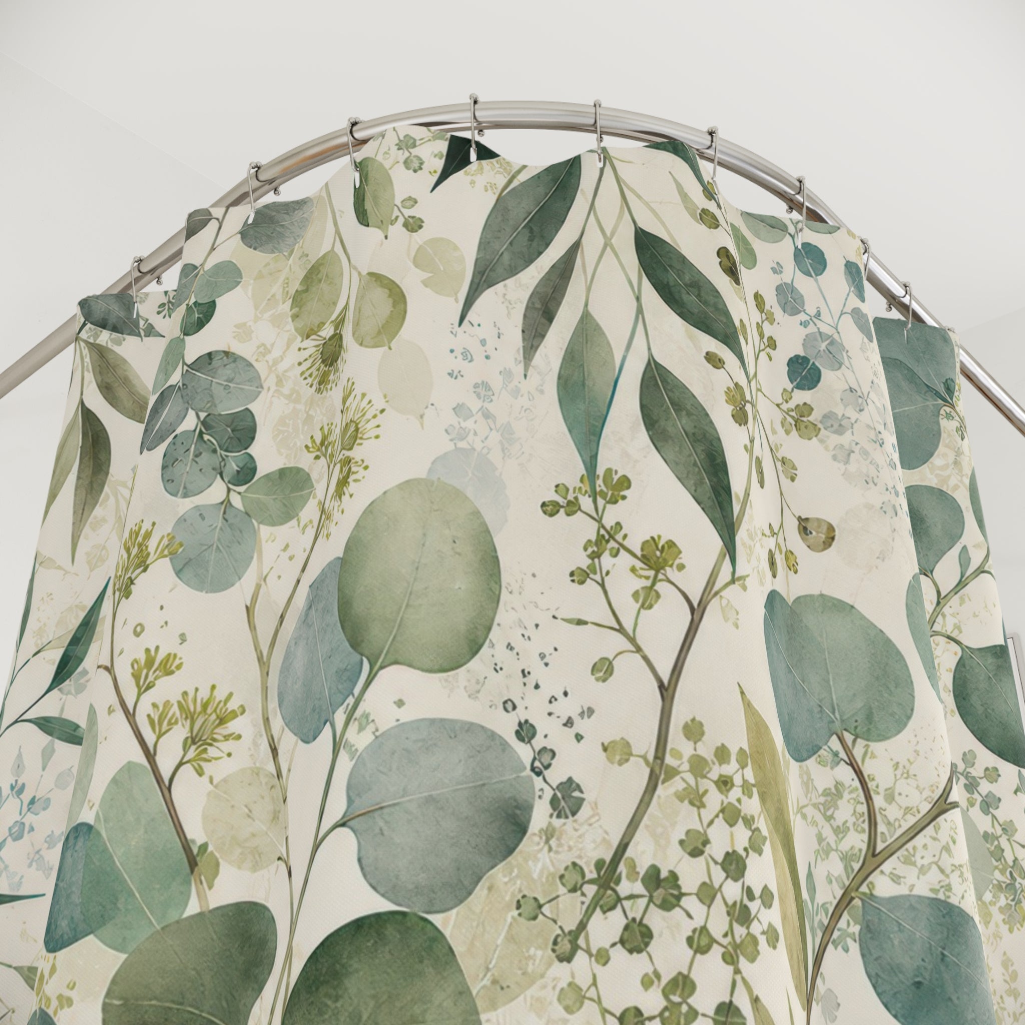 Sage Green Botanical Eucalyptus Floral Modern Shower Curtain