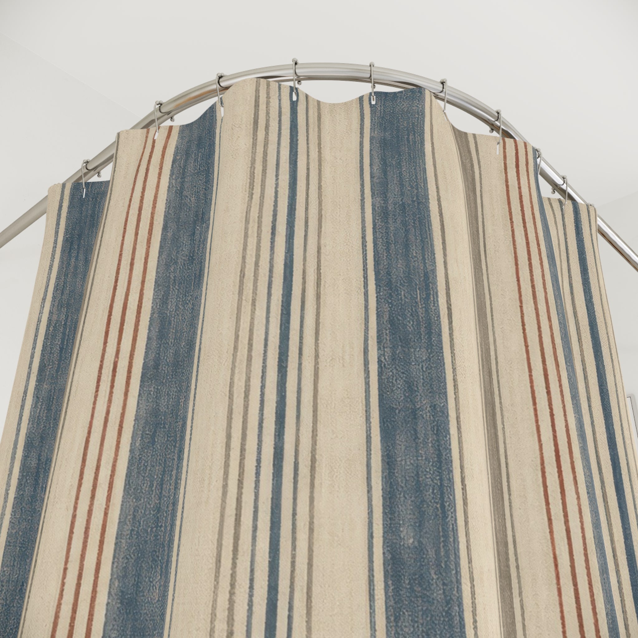 Faded Blue Tan Stripe Shower Curtain