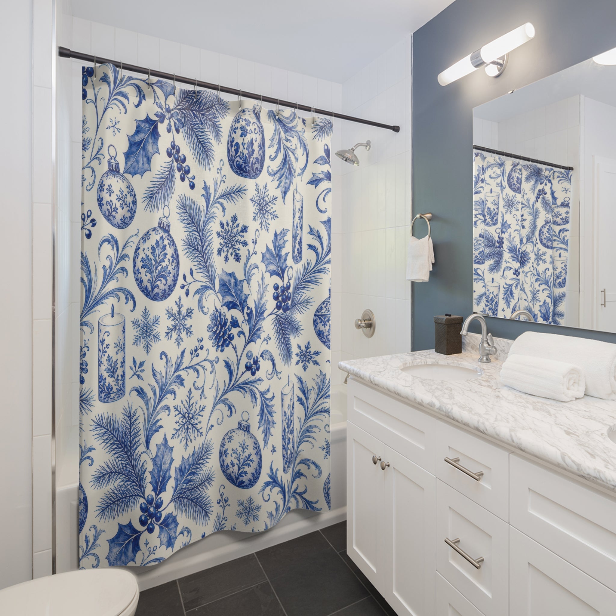 Toile Ornament Snowflake Shower Curtain